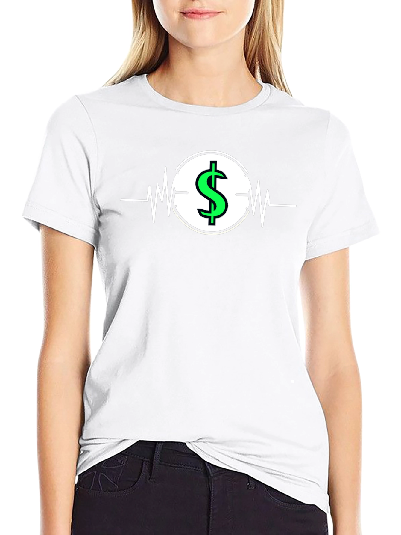 Dollar Sign Heartbeat Graphic T-Shirt - Black