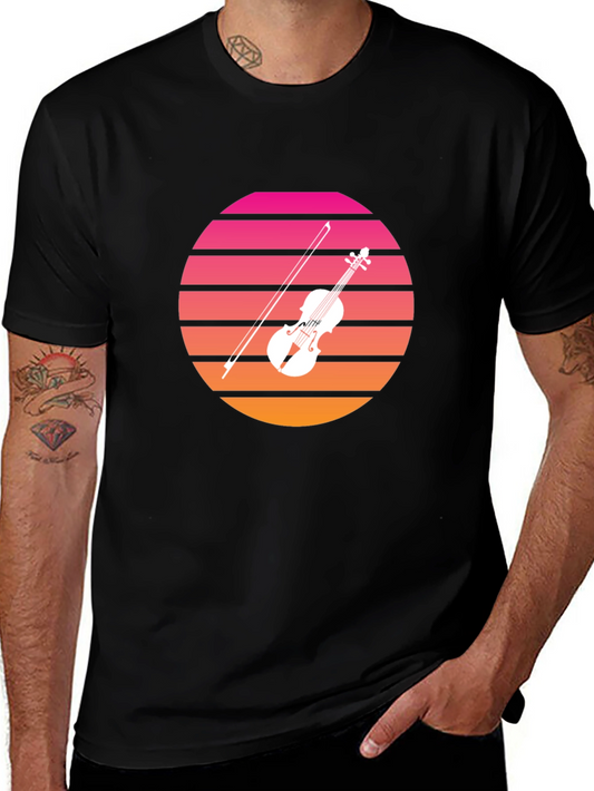Retro Sunset Violin Graphic T-Shirt