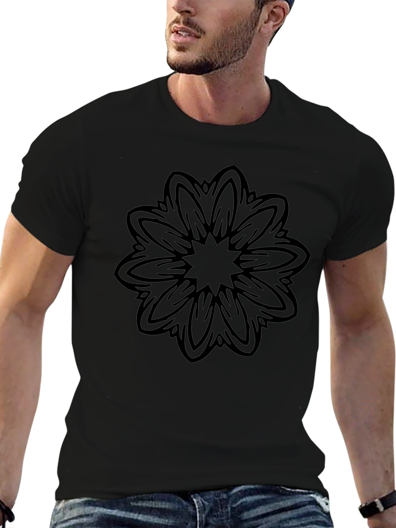 Black Mandala Graphic Tee - Mens Casual Fashion
