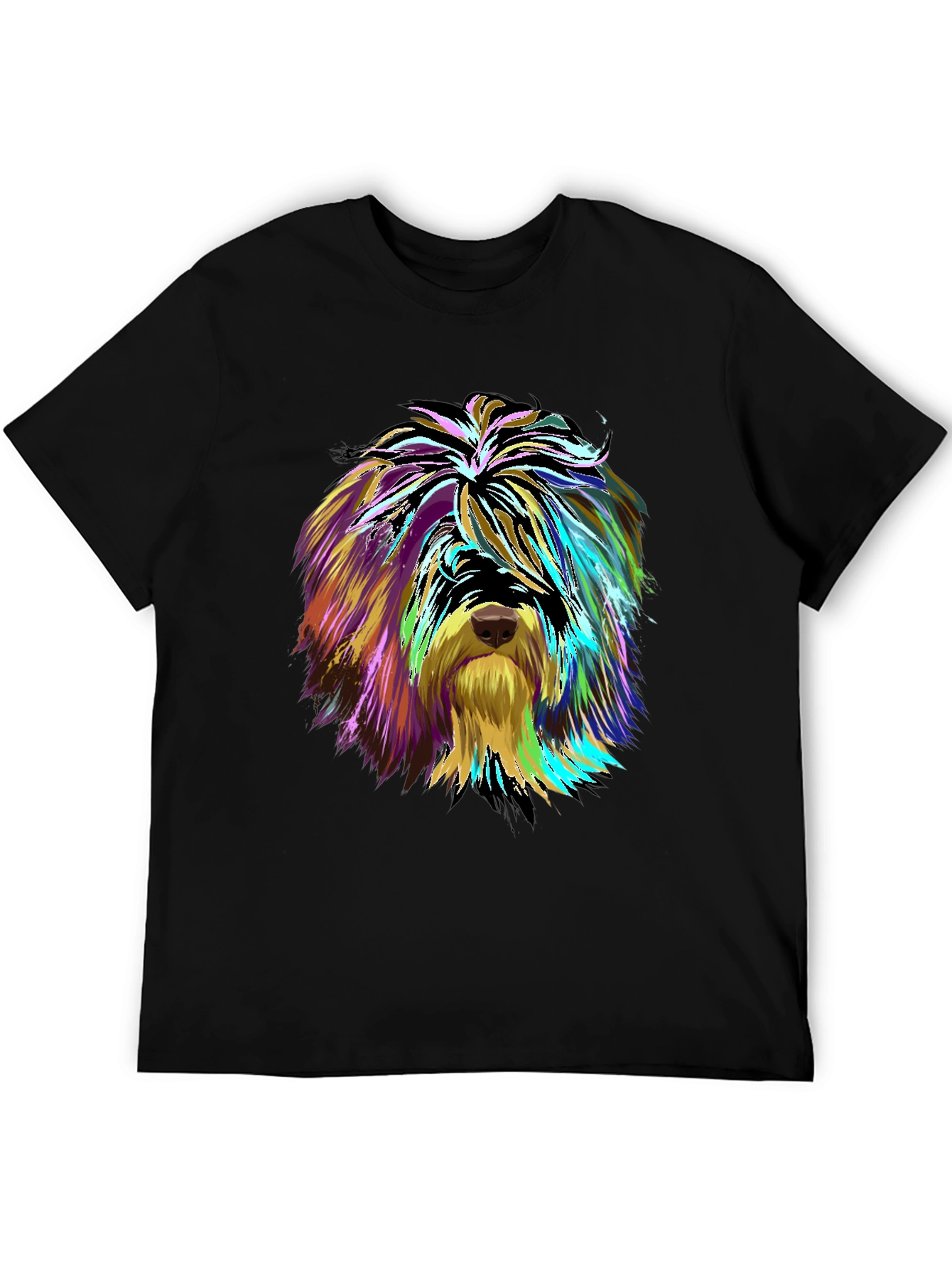 Vibrant Dog Art Graphic Tee - Unisex Black T-Shirt