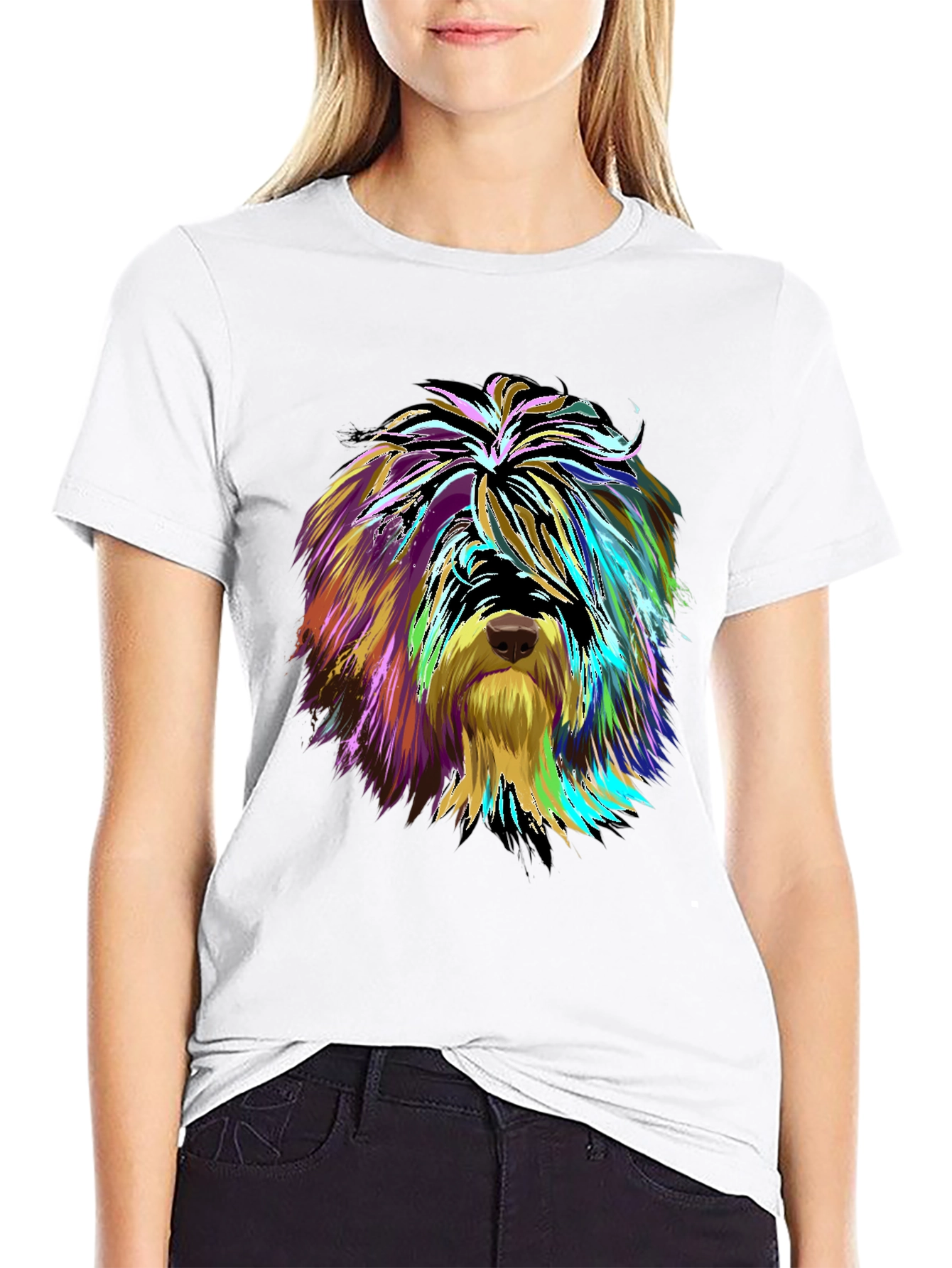 Vibrant Dog Art Graphic Tee - Unisex Black T-Shirt