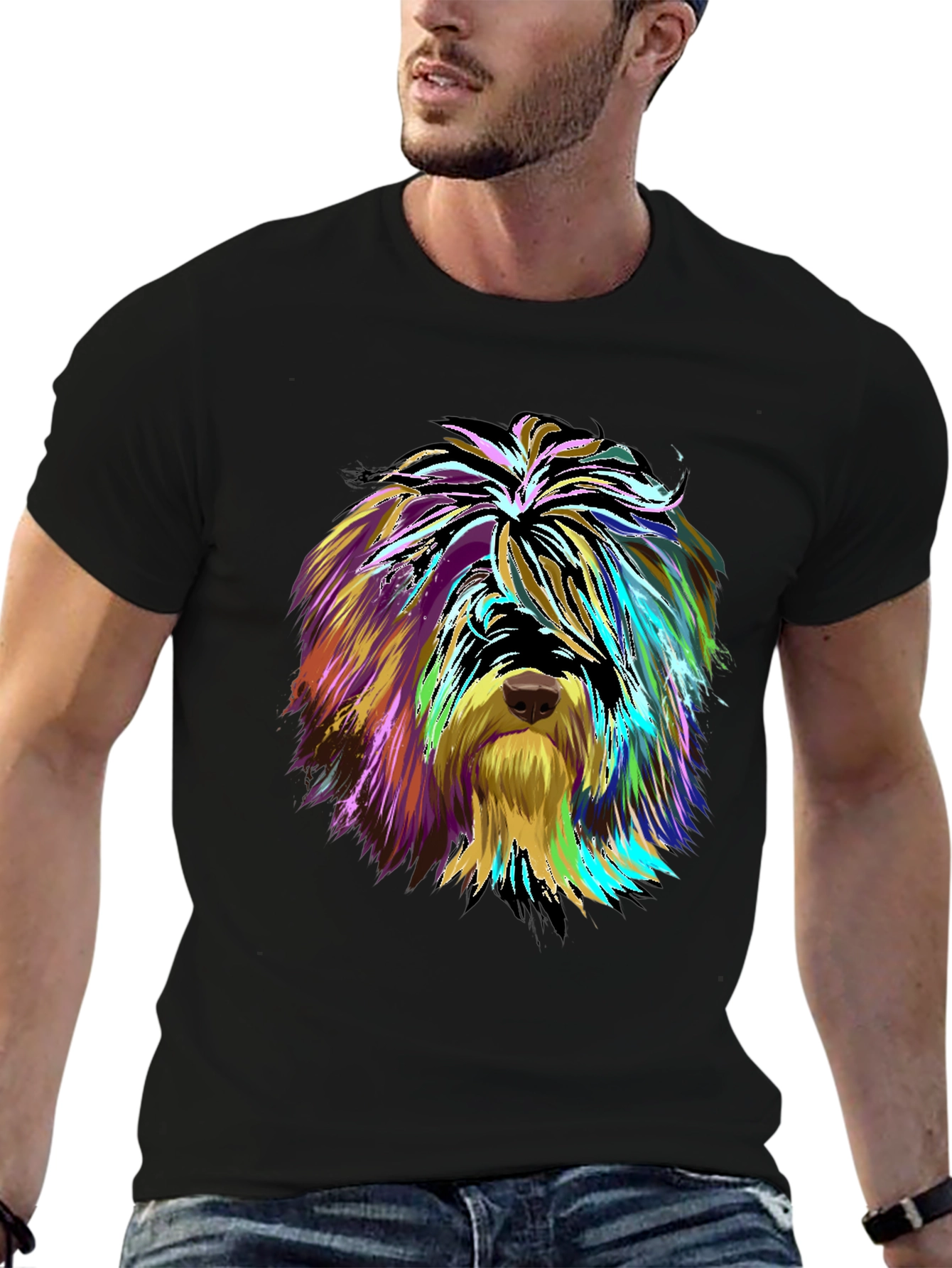 Vibrant Dog Art Graphic Tee - Unisex Black T-Shirt
