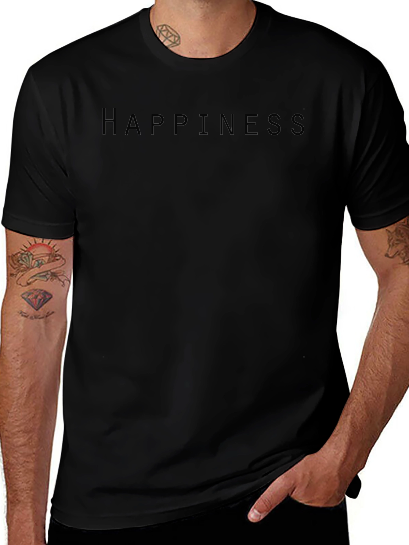 Happiness Black T-Shirt Minimalist Style