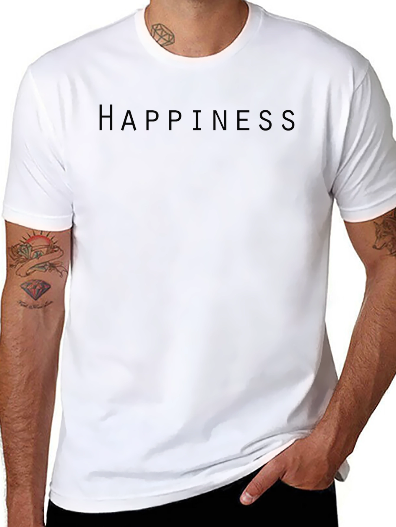 Happiness Black T-Shirt Minimalist Style