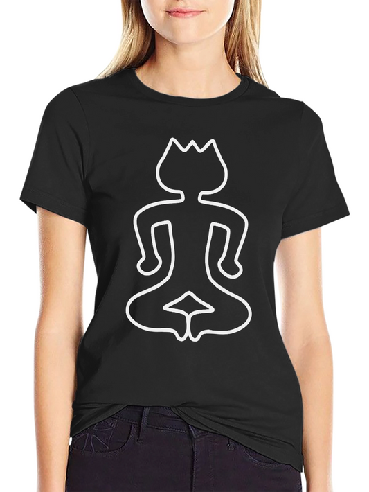 Meditating Cat Outline Graphic Tee - Black