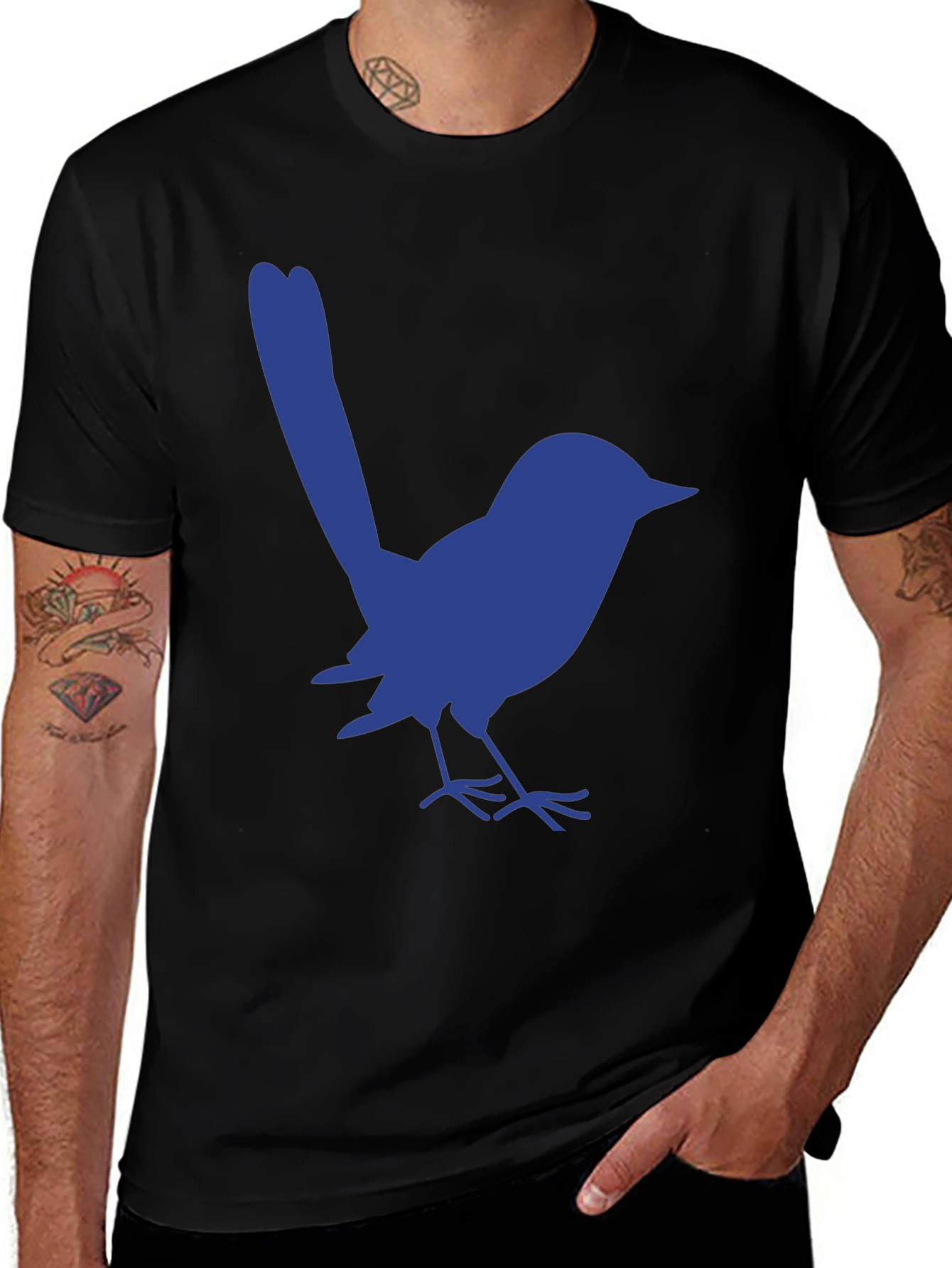 Blue Bird Graphic Tee - Casual Black T-Shirt