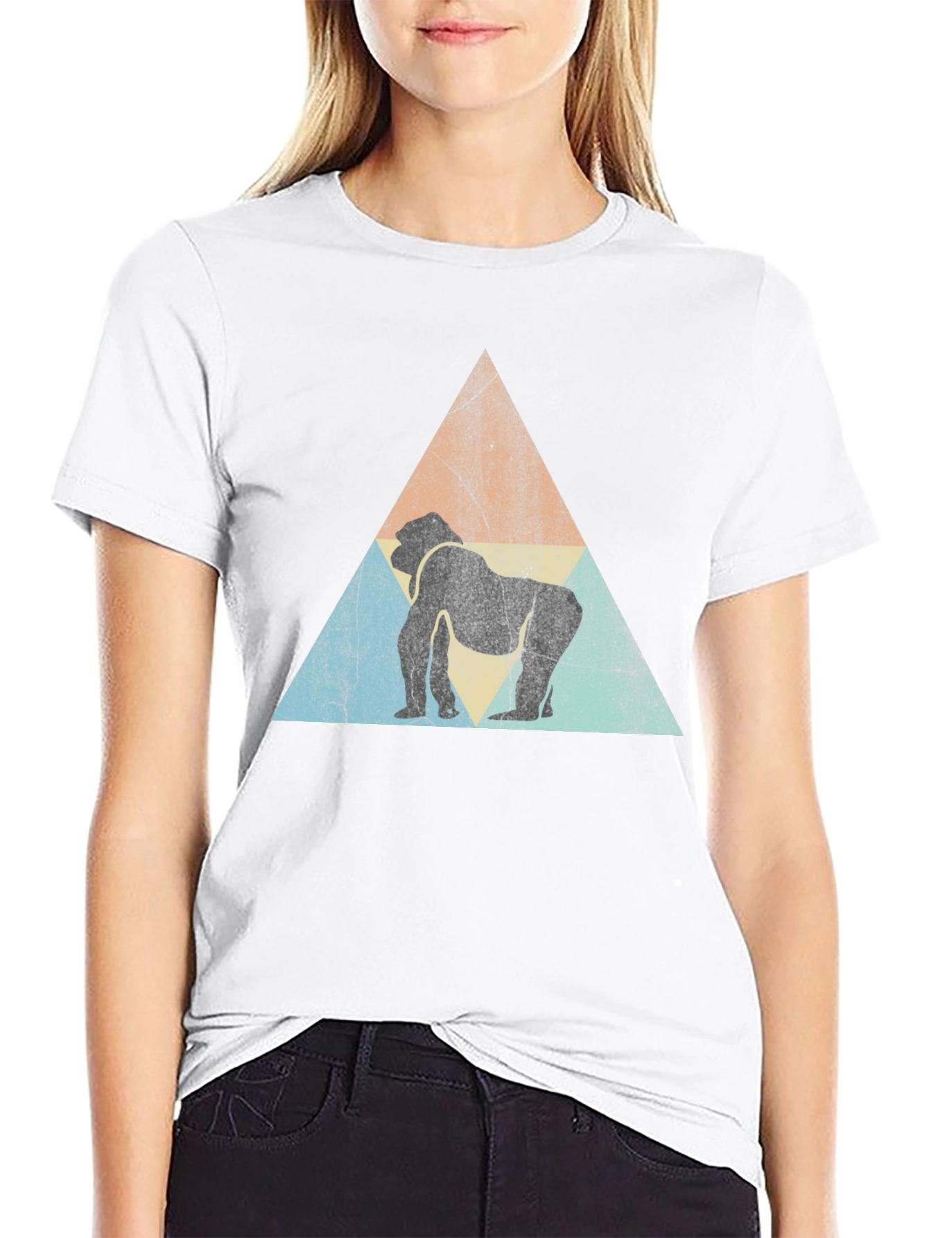 Retro Gorilla Triangle Graphic Tee - Black