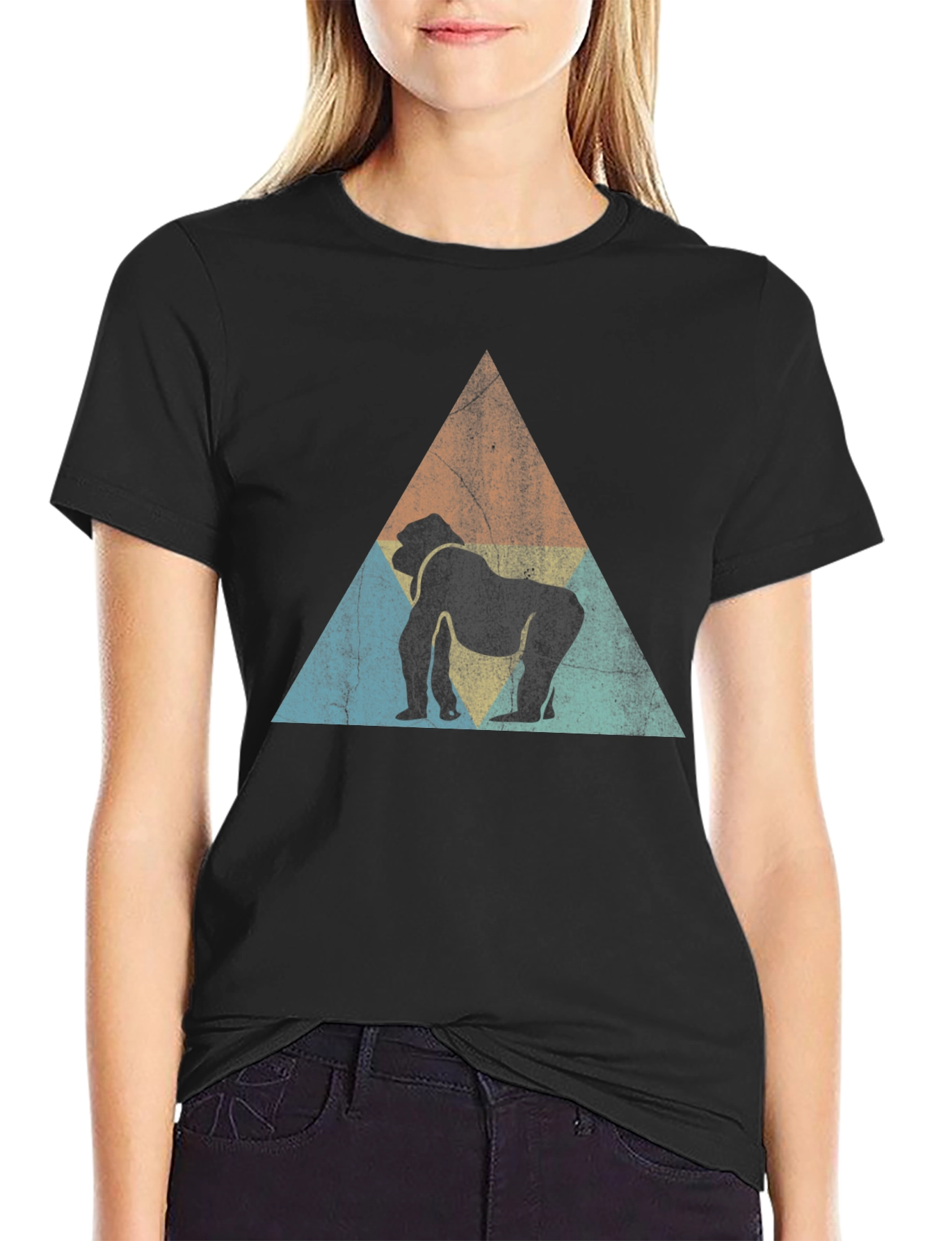 Retro Gorilla Triangle Graphic Tee - Black