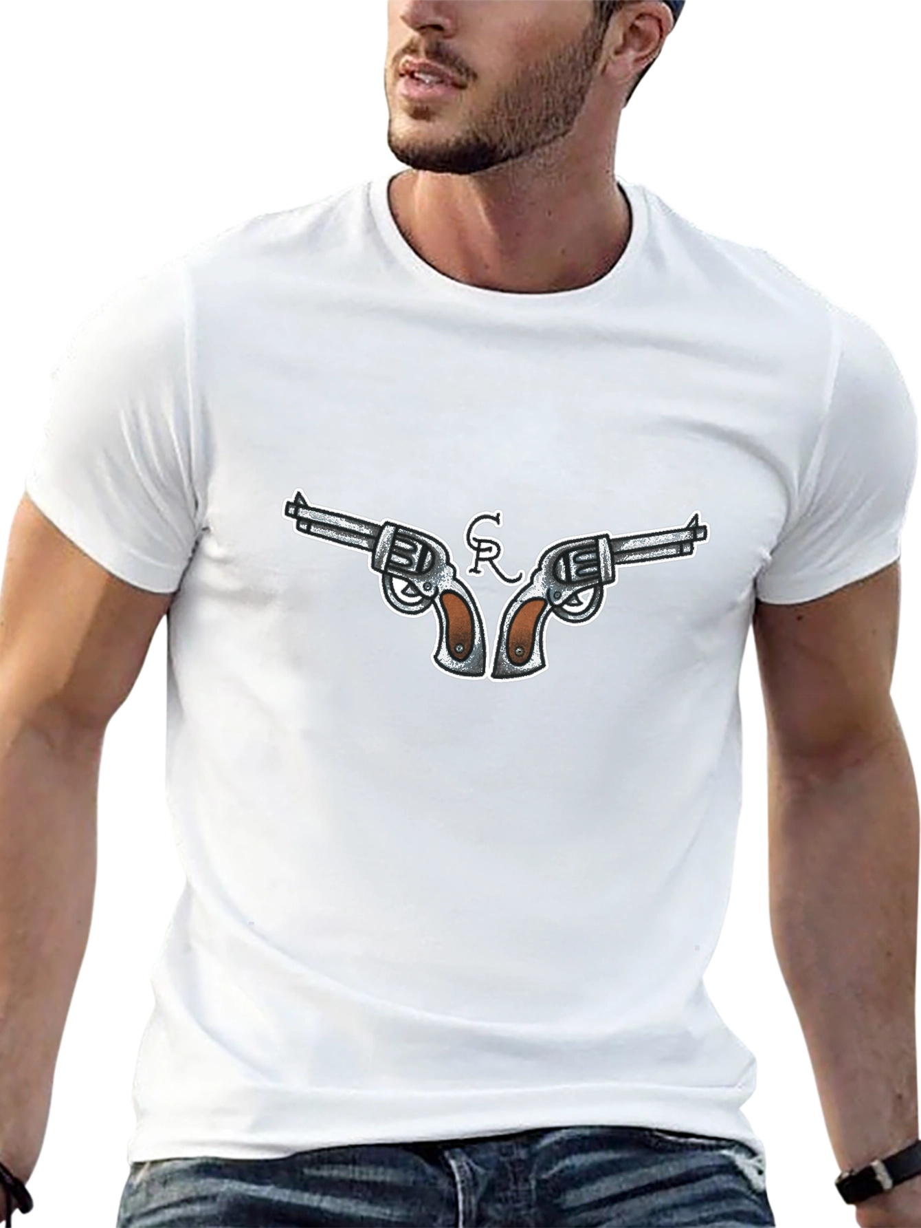 Cool Gun Design Black T-Shirt