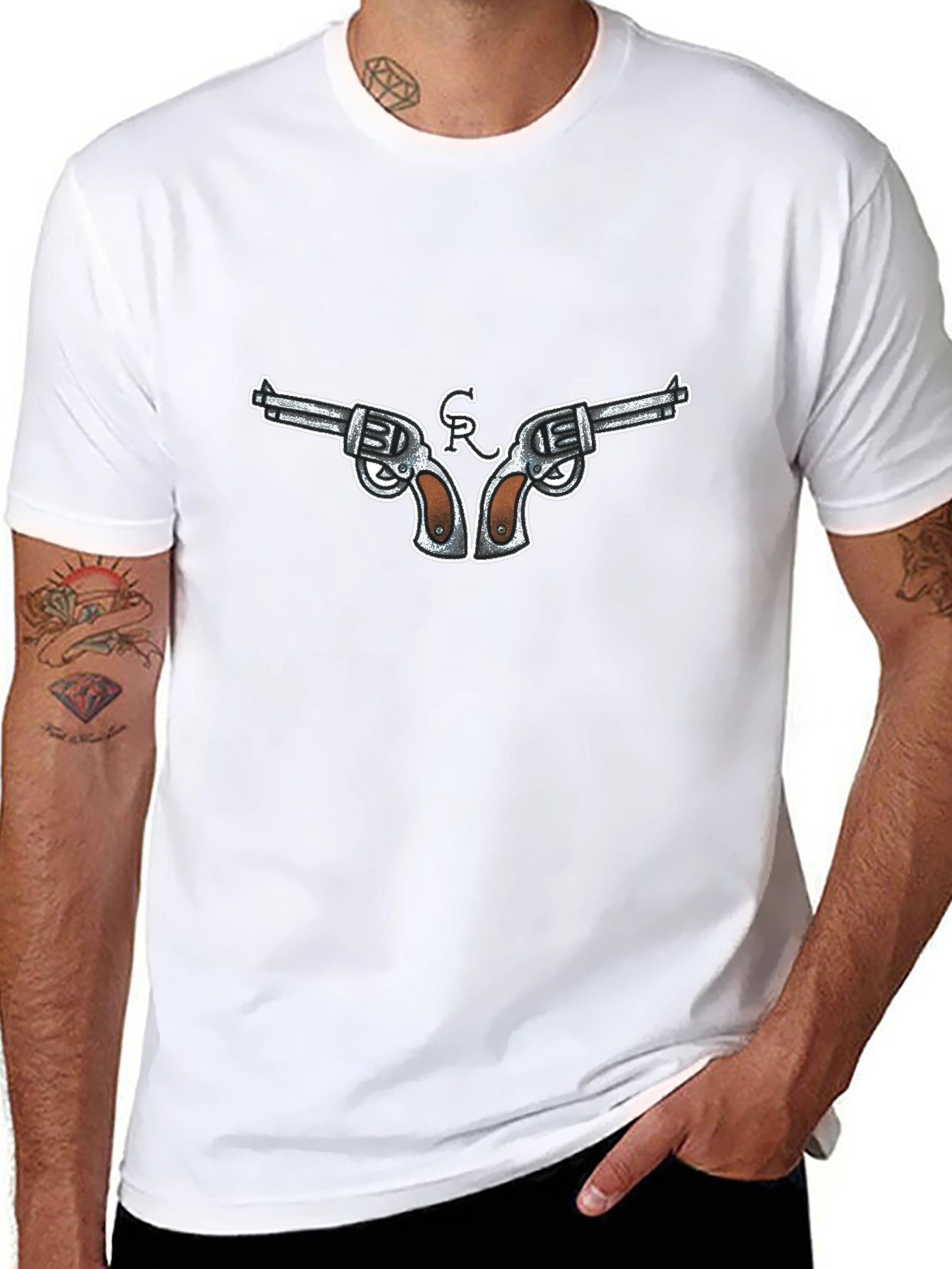 Cool Gun Design Black T-Shirt