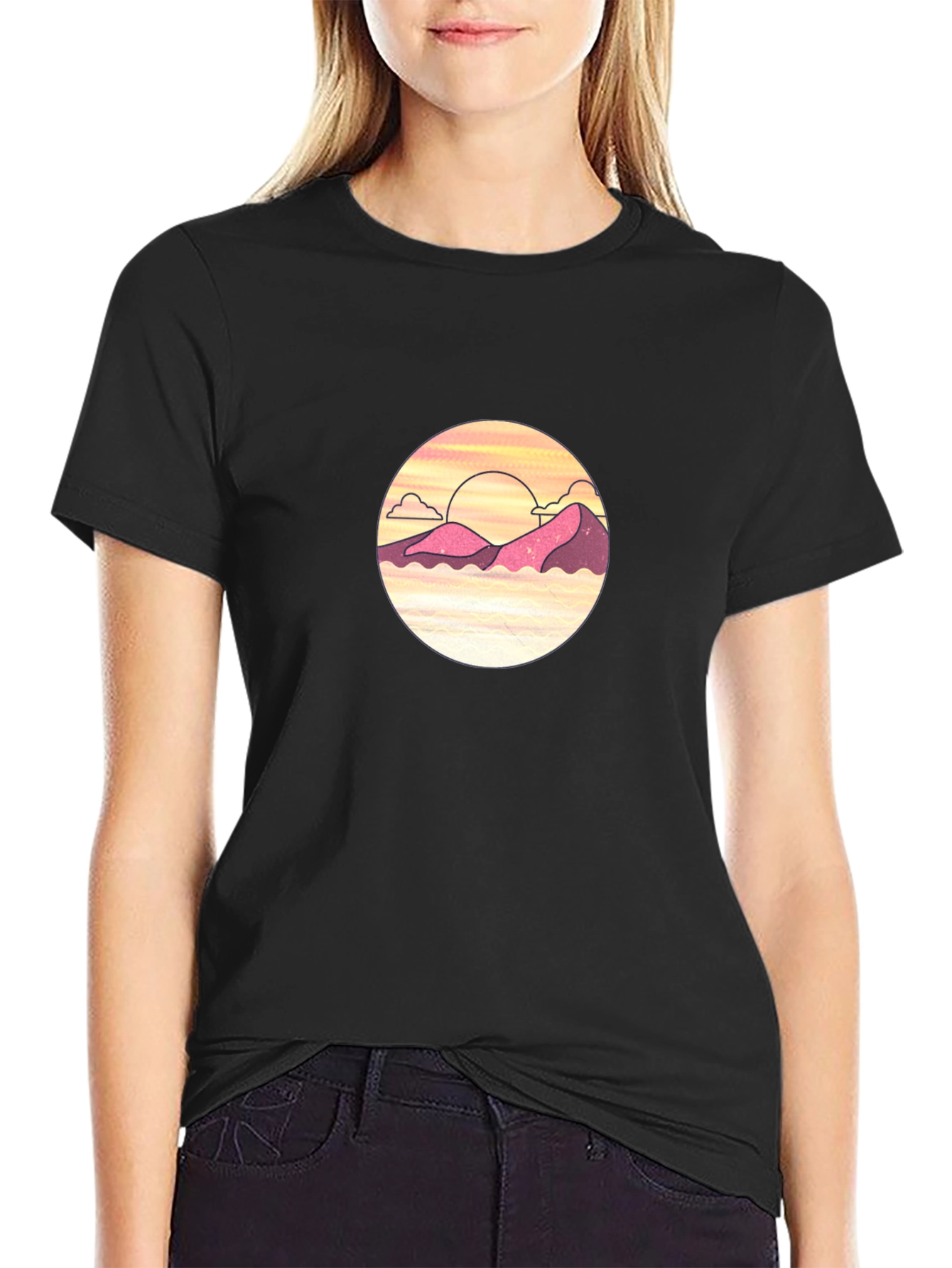 Sunset Mountain Graphic Tee - Black