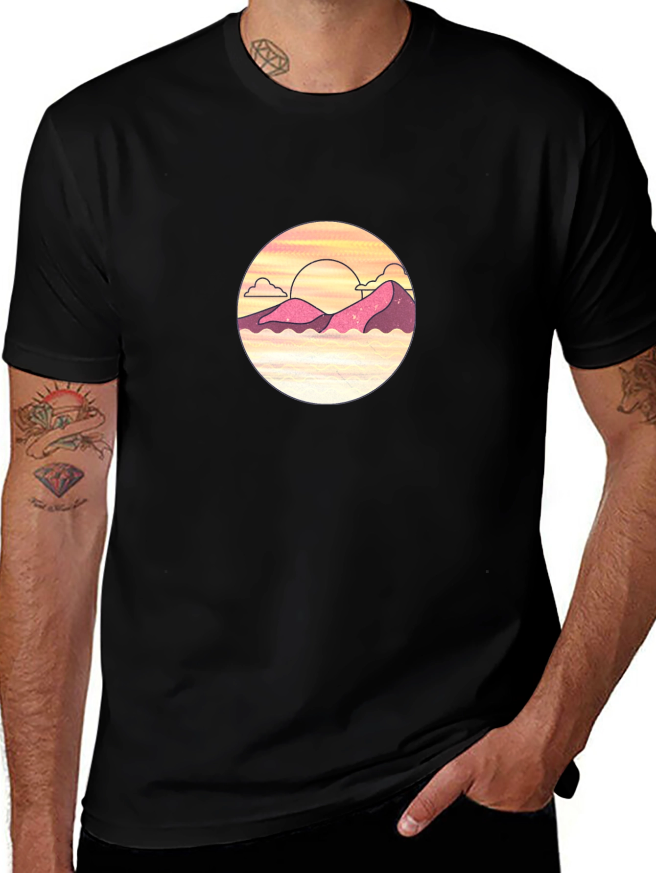 Sunset Mountain Graphic Tee - Black