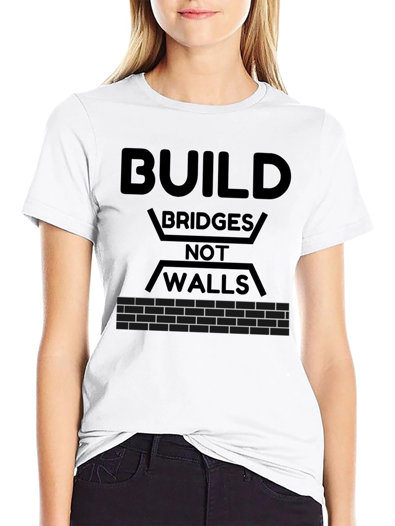 Build Bridges Not Walls Black Graphic T-Shirt