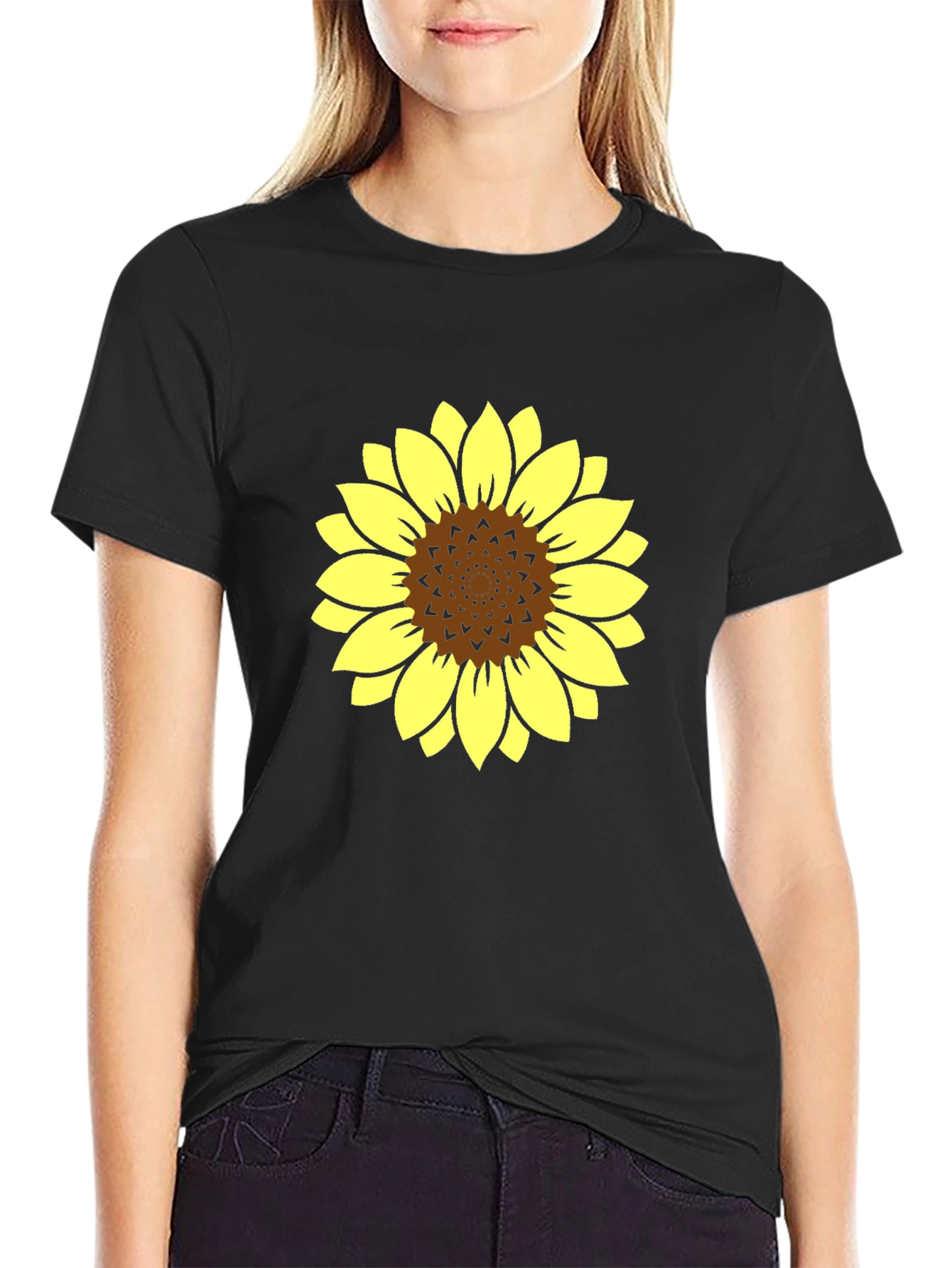 Sunflower Graphic Tee - Stylish Black Cotton T-Shirt