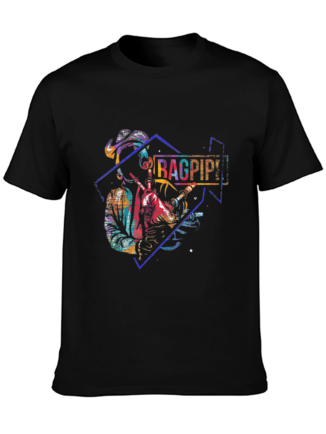 Bagpipes Graphic Print Black T-Shirt