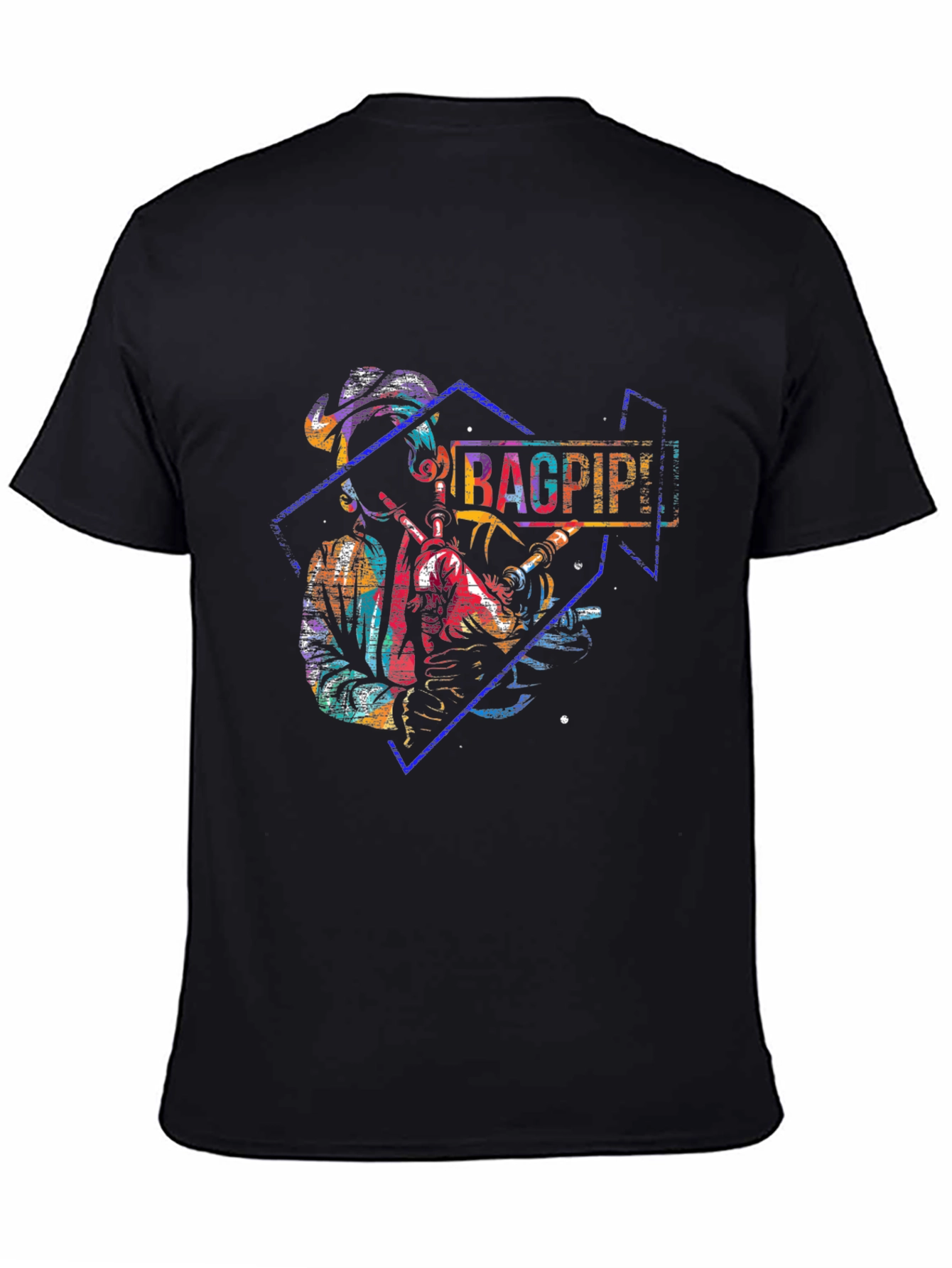 Bagpipes Graphic Print Black T-Shirt