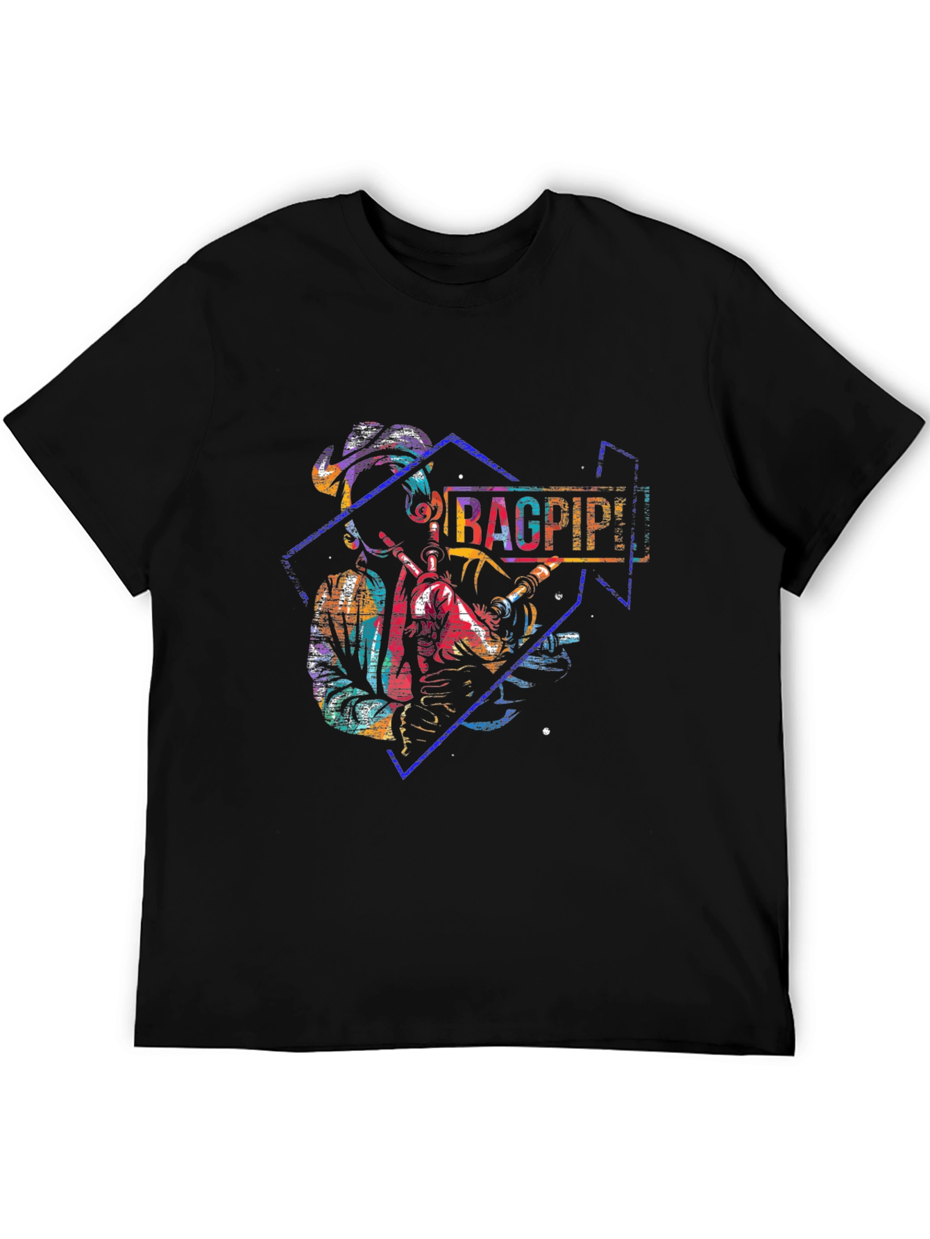 Bagpipes Graphic Print Black T-Shirt