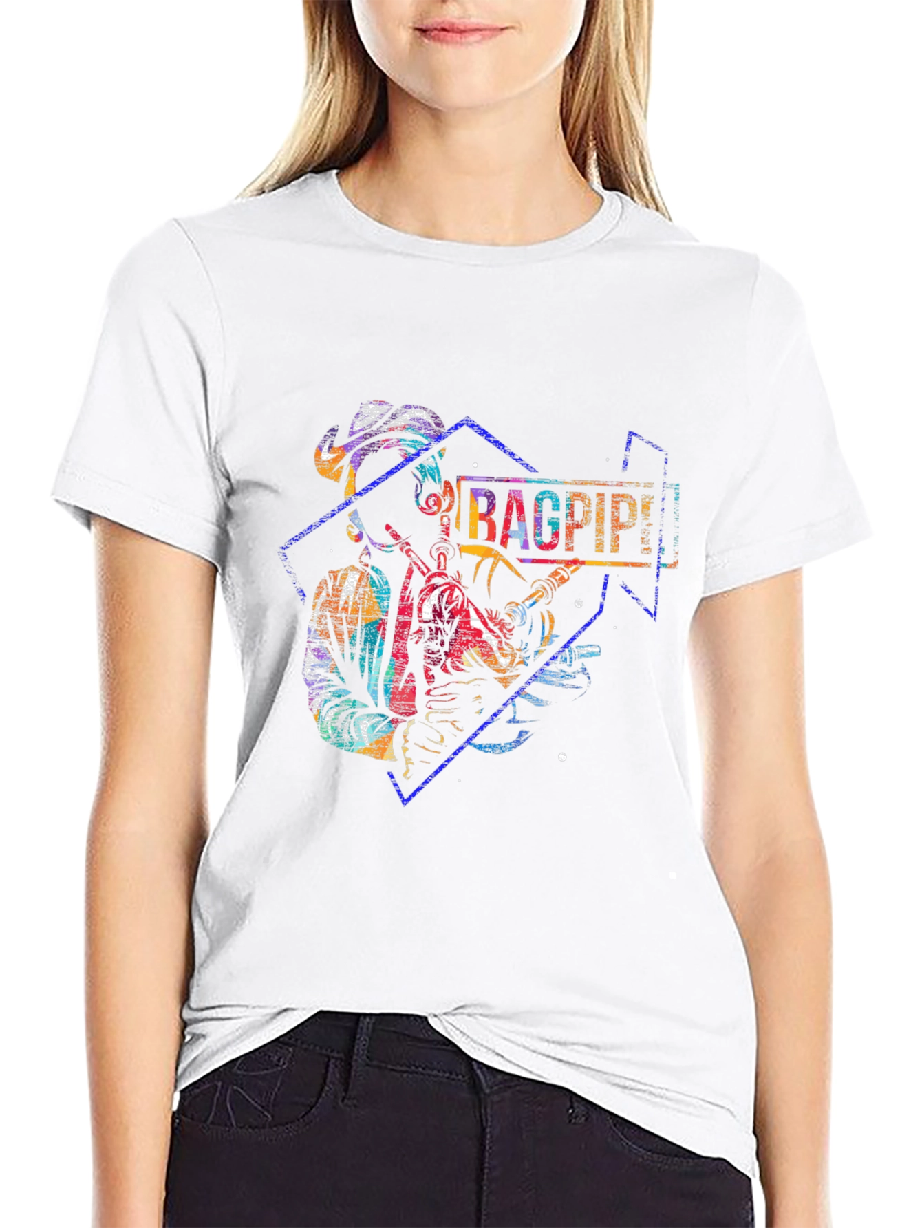 Bagpipes Graphic Print Black T-Shirt