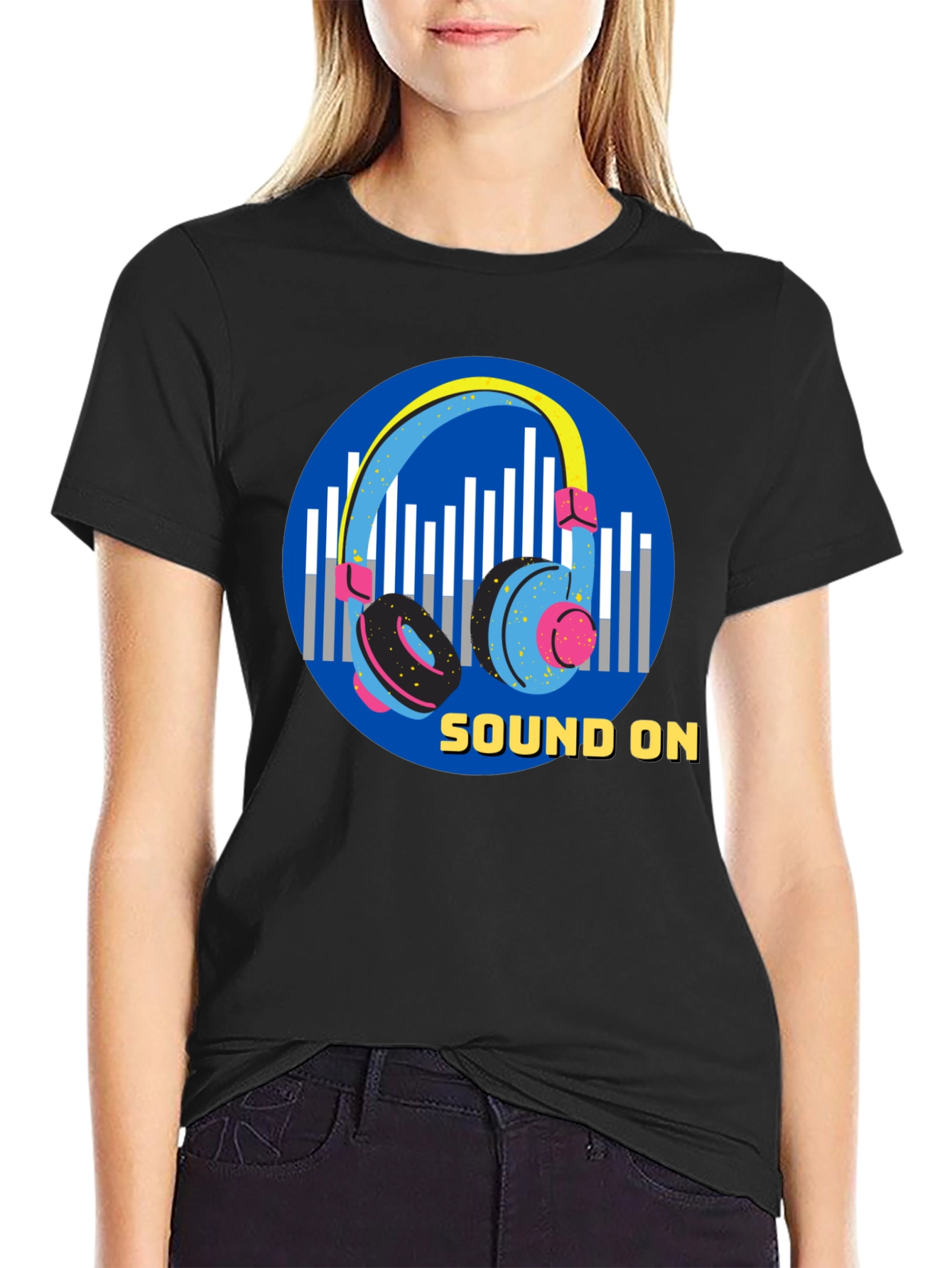 Sound On Graphic Tee - Black Cotton T-Shirt