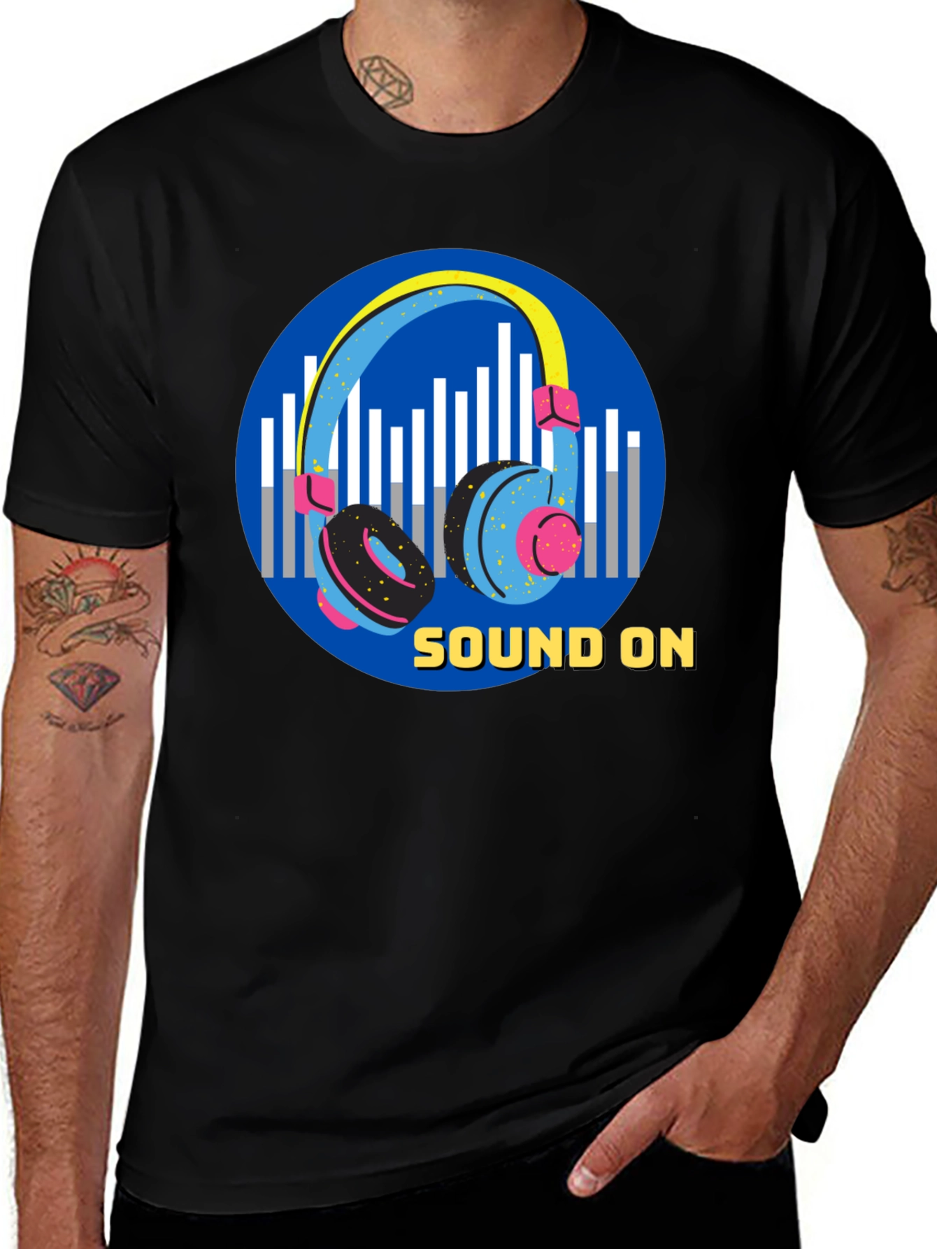Sound On Graphic Tee - Black Cotton T-Shirt