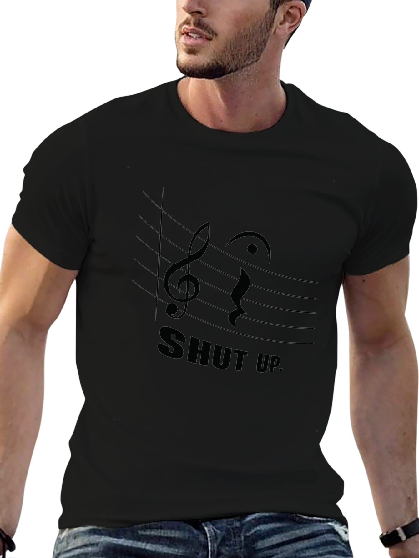 Musical Shut Up Graphic Tee - Black Cotton T-Shirt
