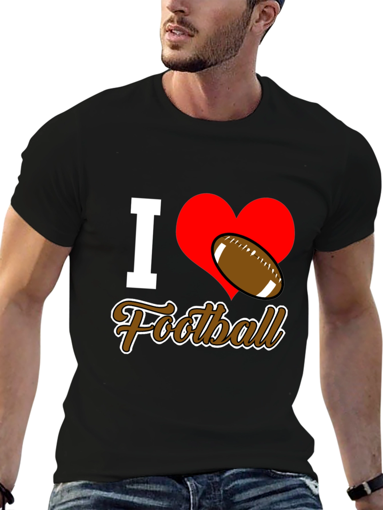 I Love Football T-Shirt - Black Graphic Tee