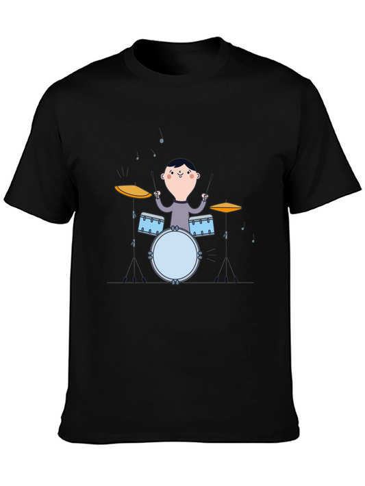 Drummer Boy Graphic Tee - Black Cotton T-Shirt