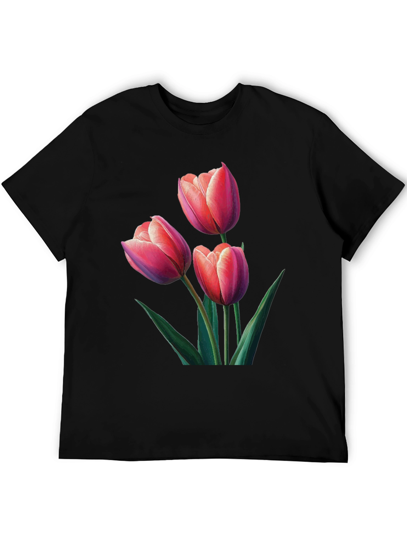Floral Tulip Print Black T-Shirt