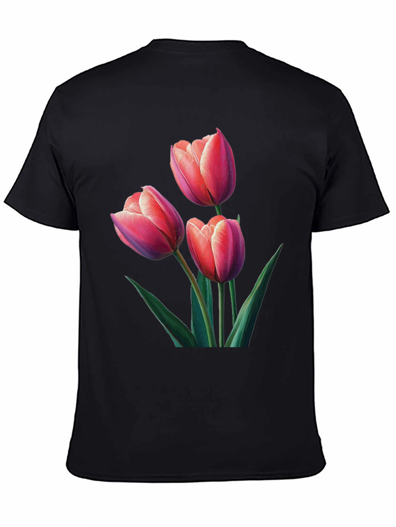 Floral Tulip Print Black T-Shirt
