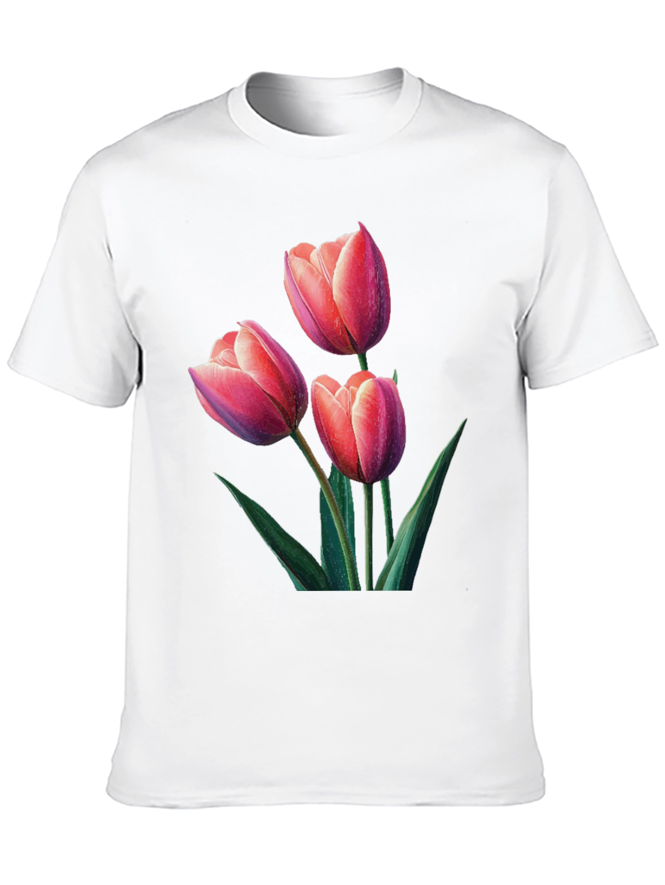 Floral Tulip Print Black T-Shirt