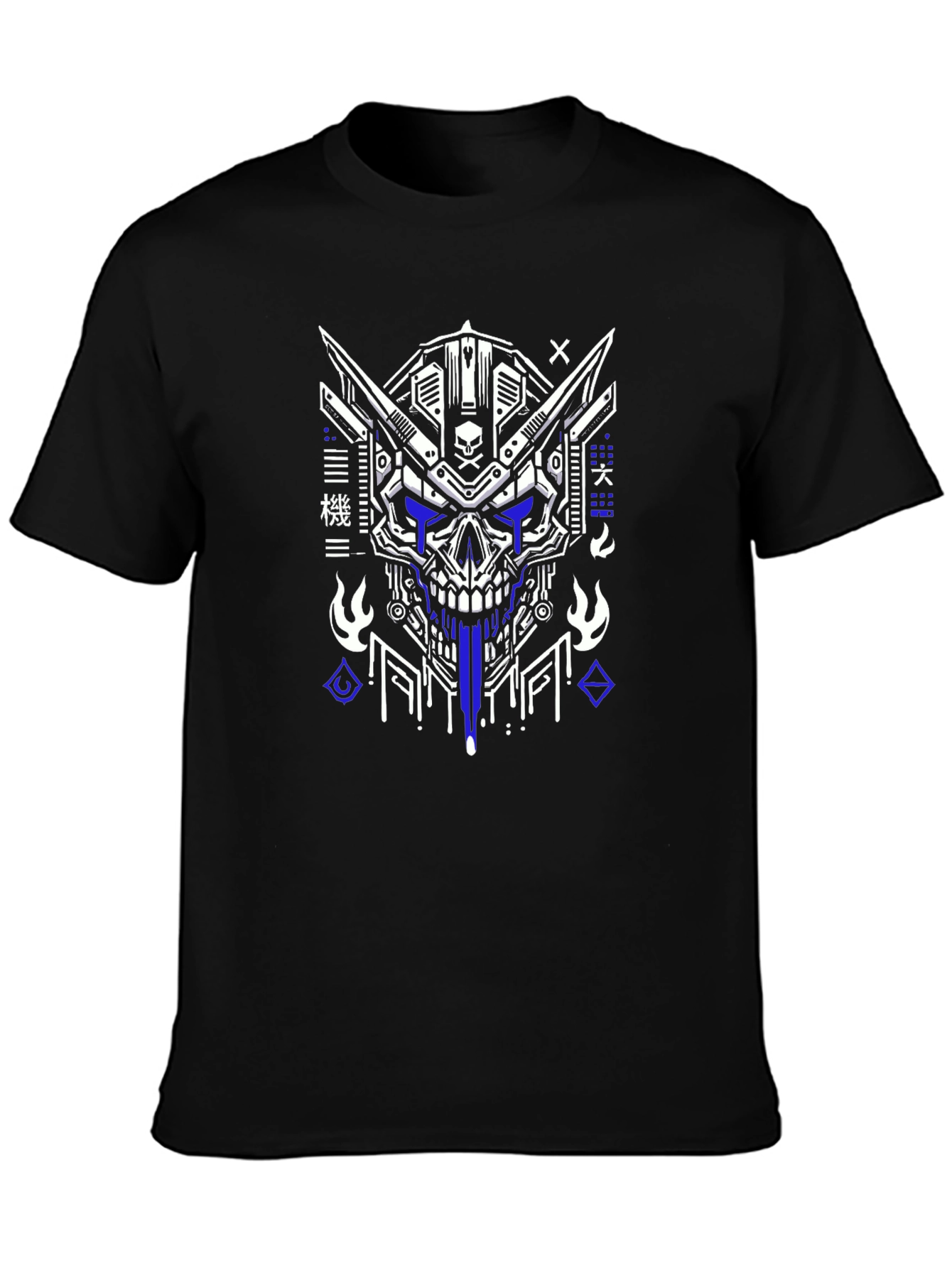 Cyberpunk Skull Graphic Tee - Black Cotton T-Shirt