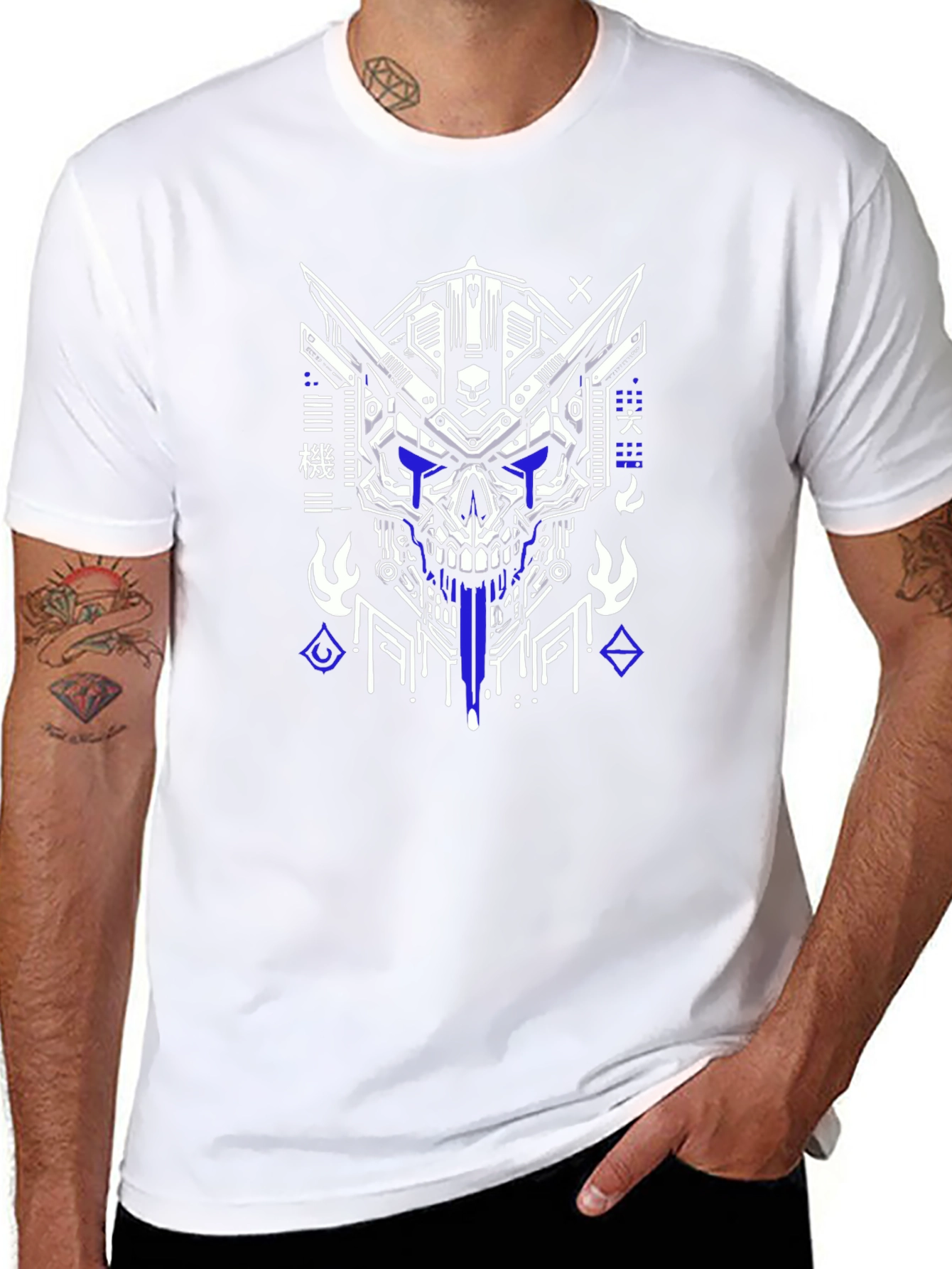 Cyberpunk Skull Graphic Tee - Black Cotton T-Shirt