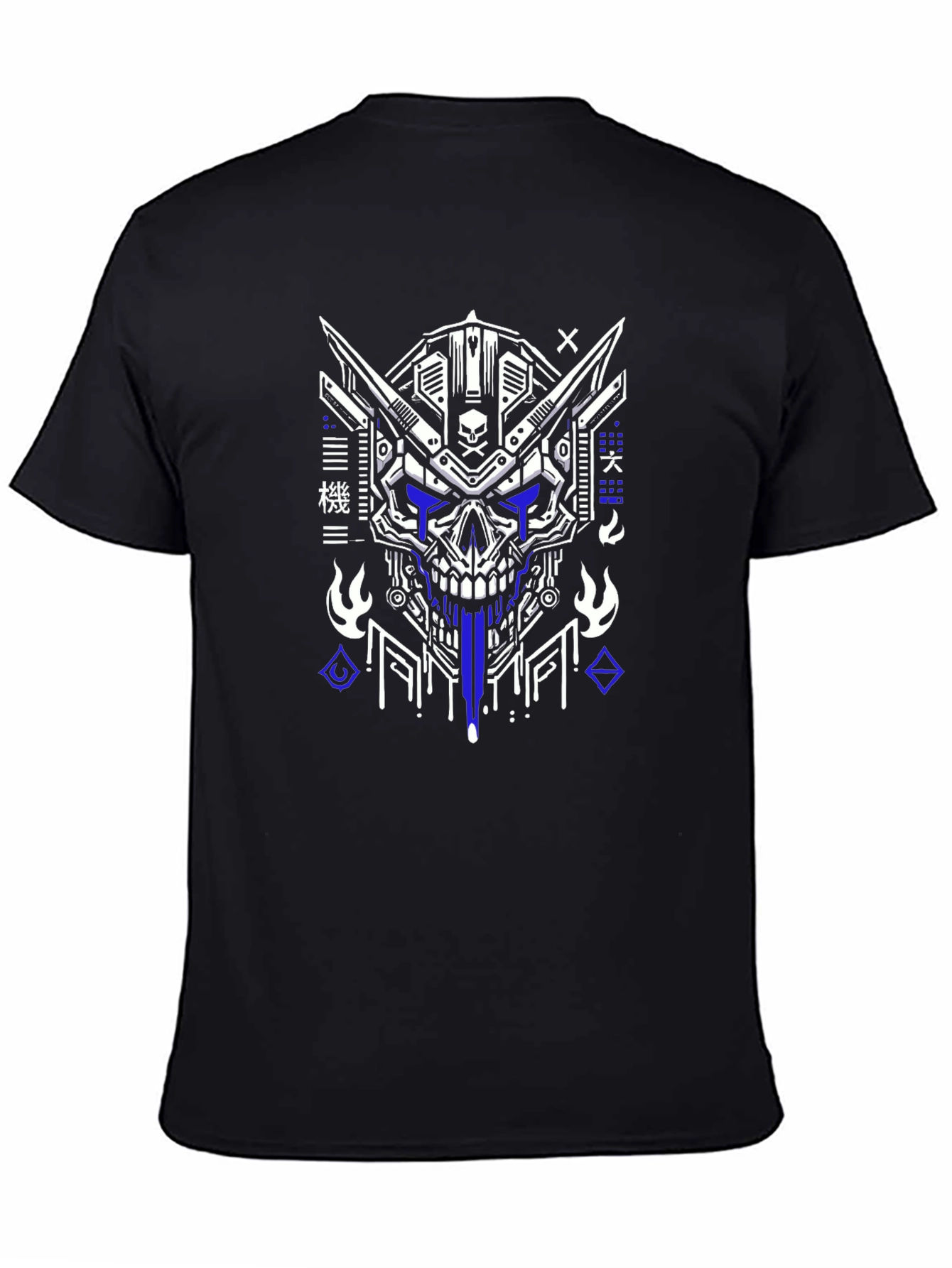 Cyberpunk Skull Graphic Tee - Black Cotton T-Shirt