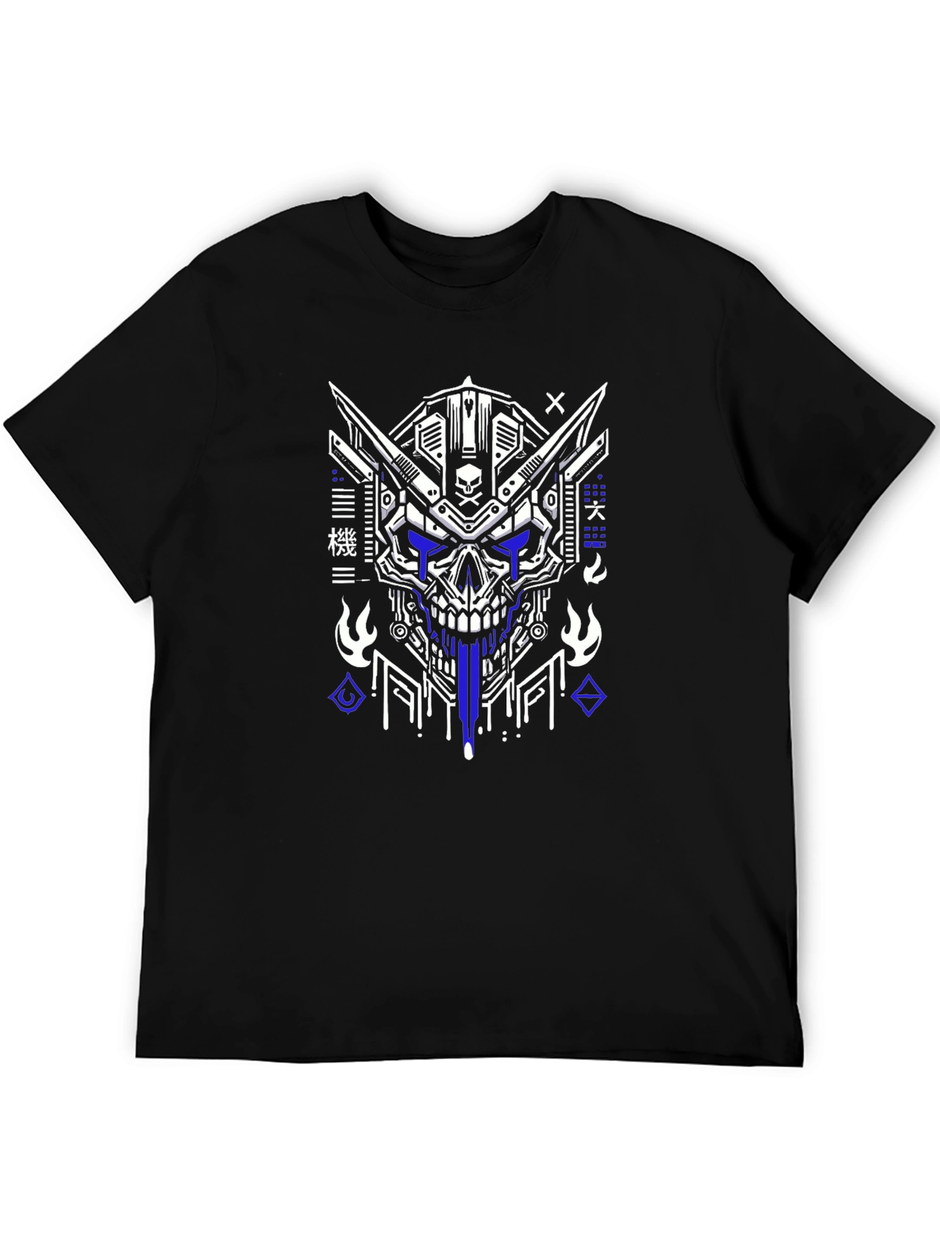 Cyberpunk Skull Graphic Tee - Black Cotton T-Shirt