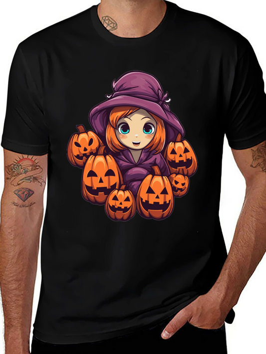 Halloween Witch & Pumpkins Black T-Shirt