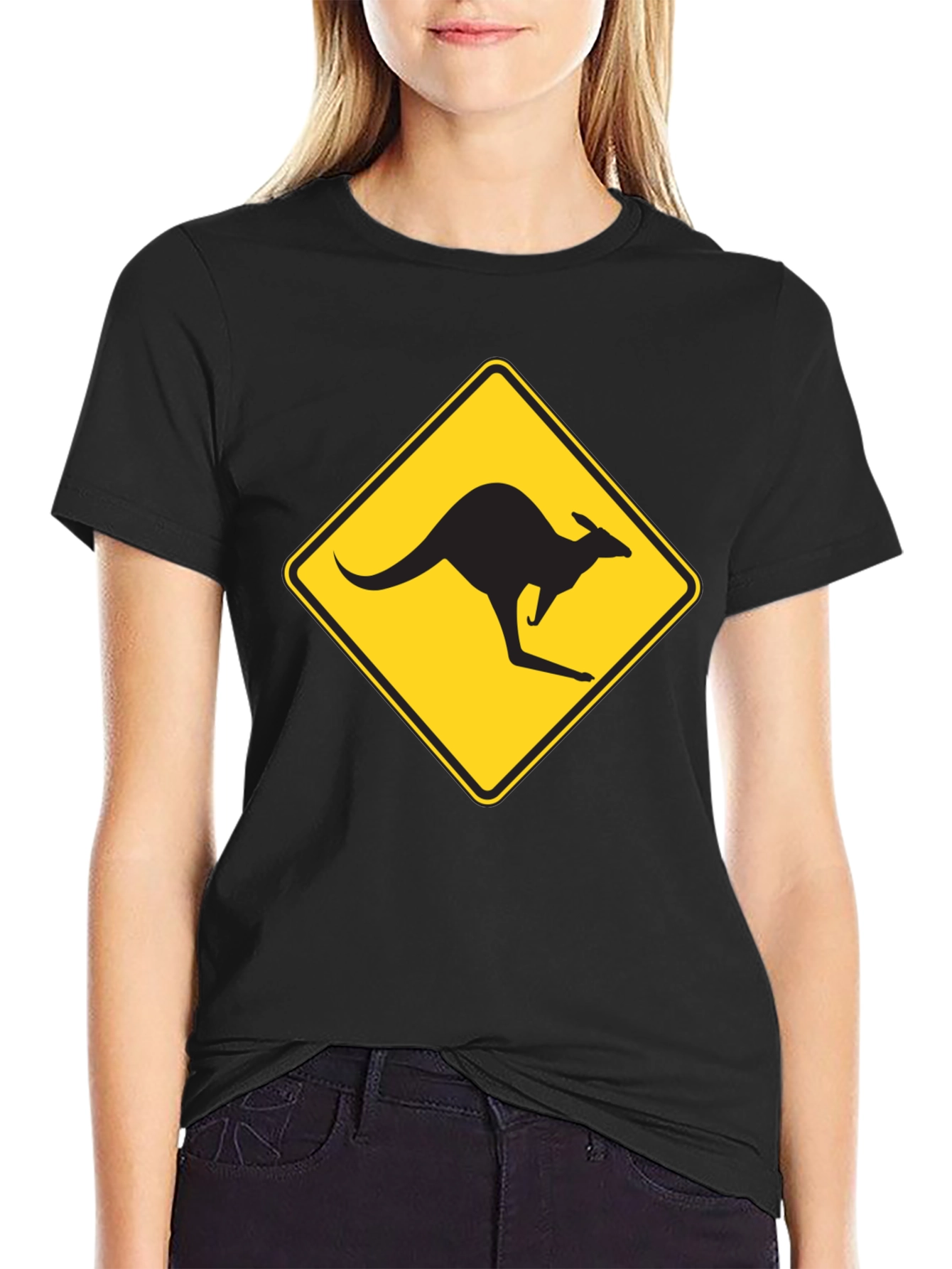Kangaroo Crossing Black T-Shirt