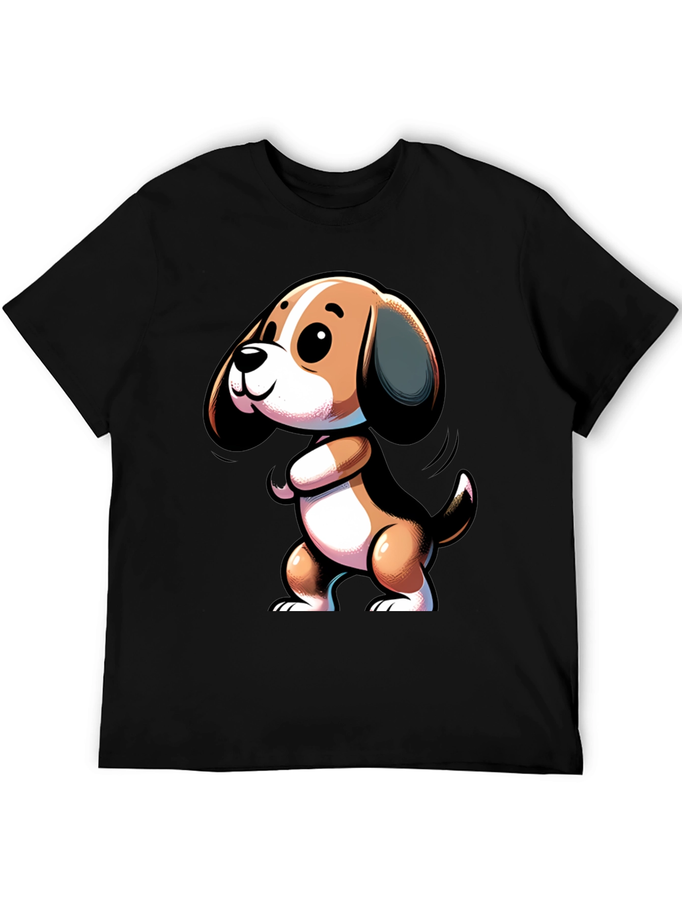 Cute Cartoon Beagle Dog Black T-Shirt