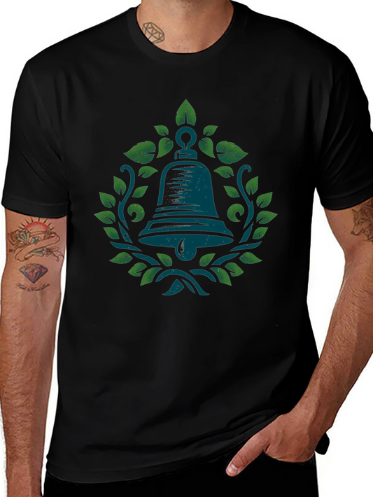 Bell and Leaves Graphic Tee - Black Cotton