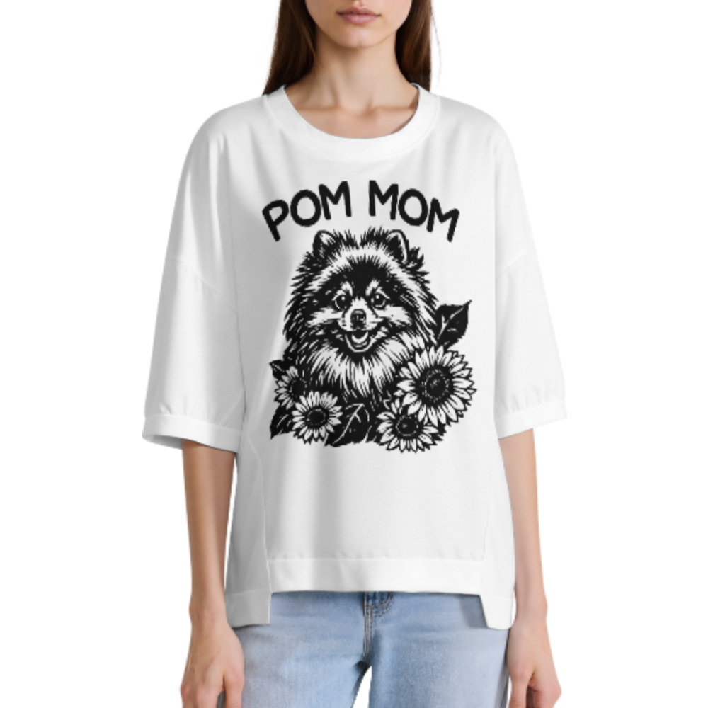 Pom Mom Sunflower Pomeranian Dog Lover Graphic Tee | Cute Pet Mom Shirt(z1150)