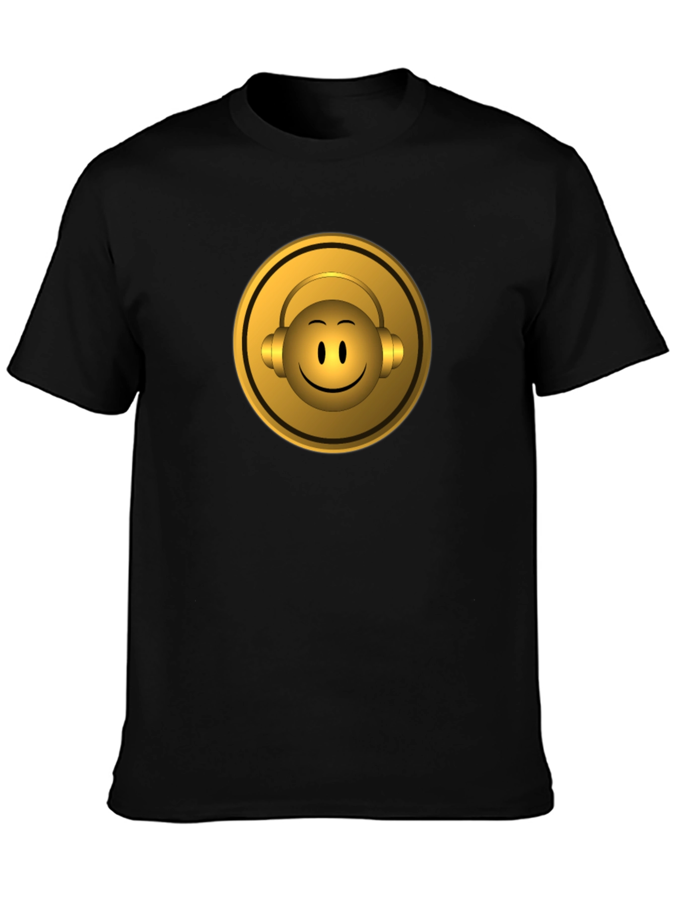 Golden Emoji Headphone Graphic Tee - Black