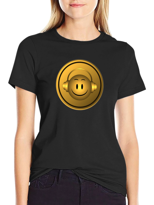 Golden Emoji Headphone Graphic Tee - Black