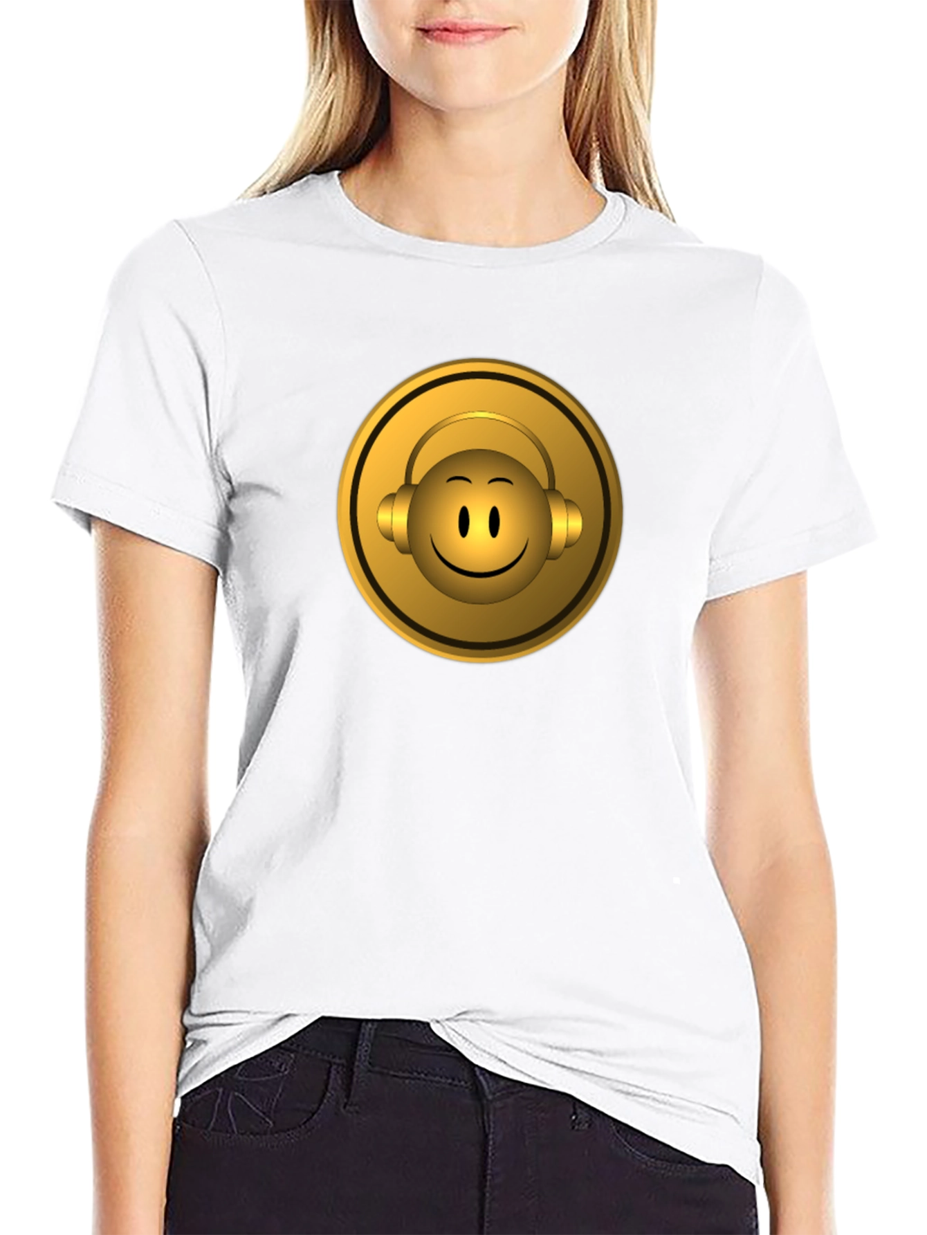 Golden Emoji Headphone Graphic Tee - Black
