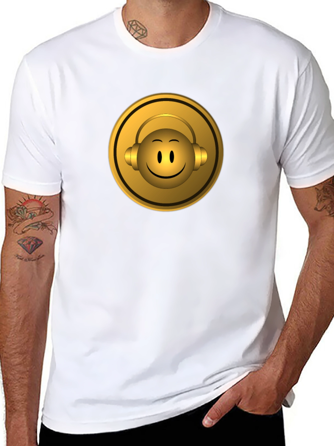 Golden Emoji Headphone Graphic Tee - Black