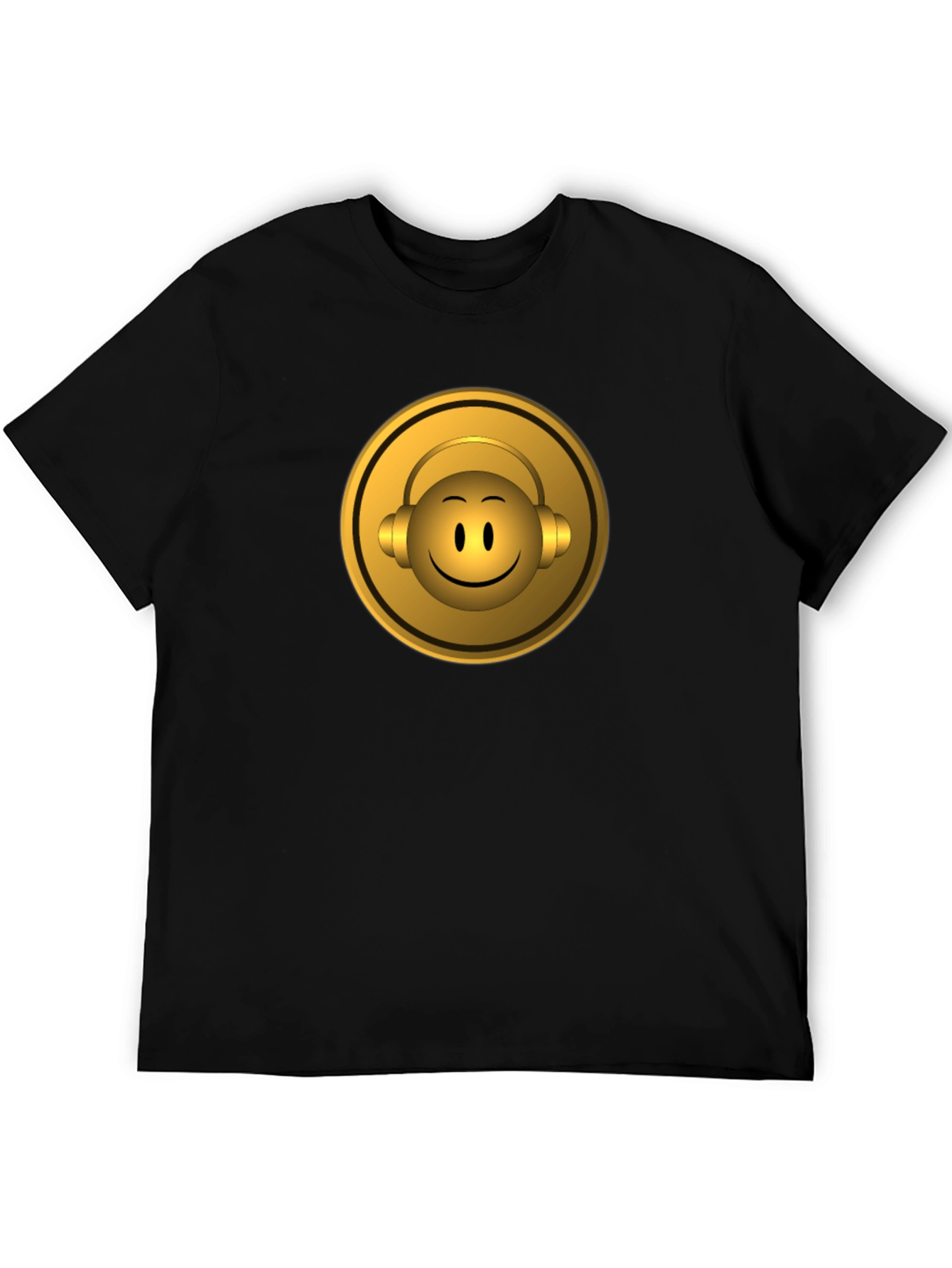 Golden Emoji Headphone Graphic Tee - Black