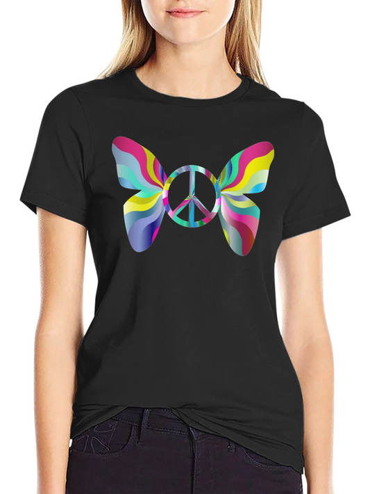 Peace Sign Butterfly Black T-Shirt