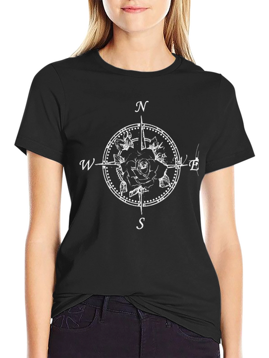 Rose Compass Graphic Tee - Black