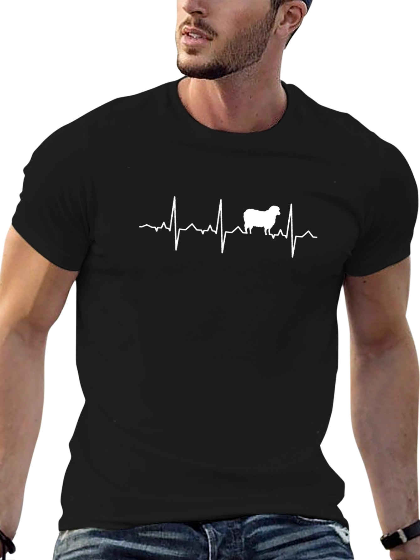 Sheep Heartbeat T-Shirt - Black Cotton Tee