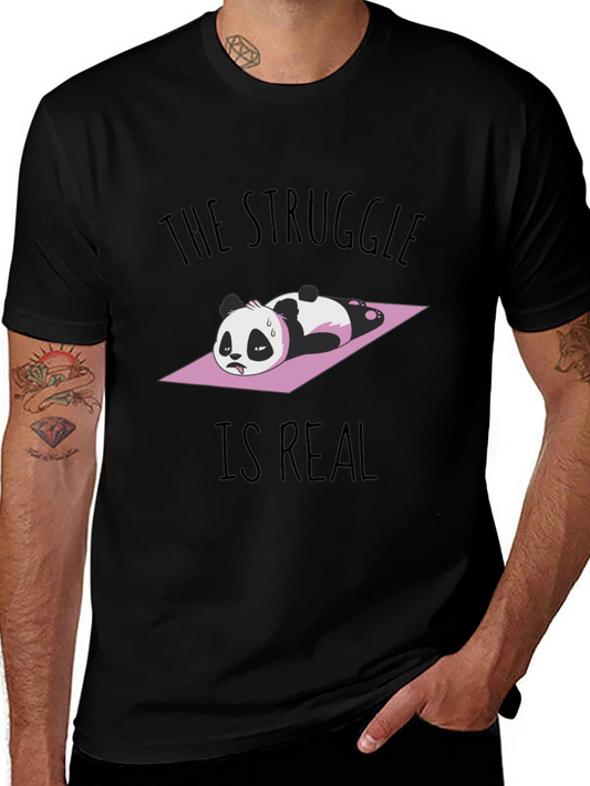 Funny Panda Yoga Black T-Shirt: The Struggle Is Real!