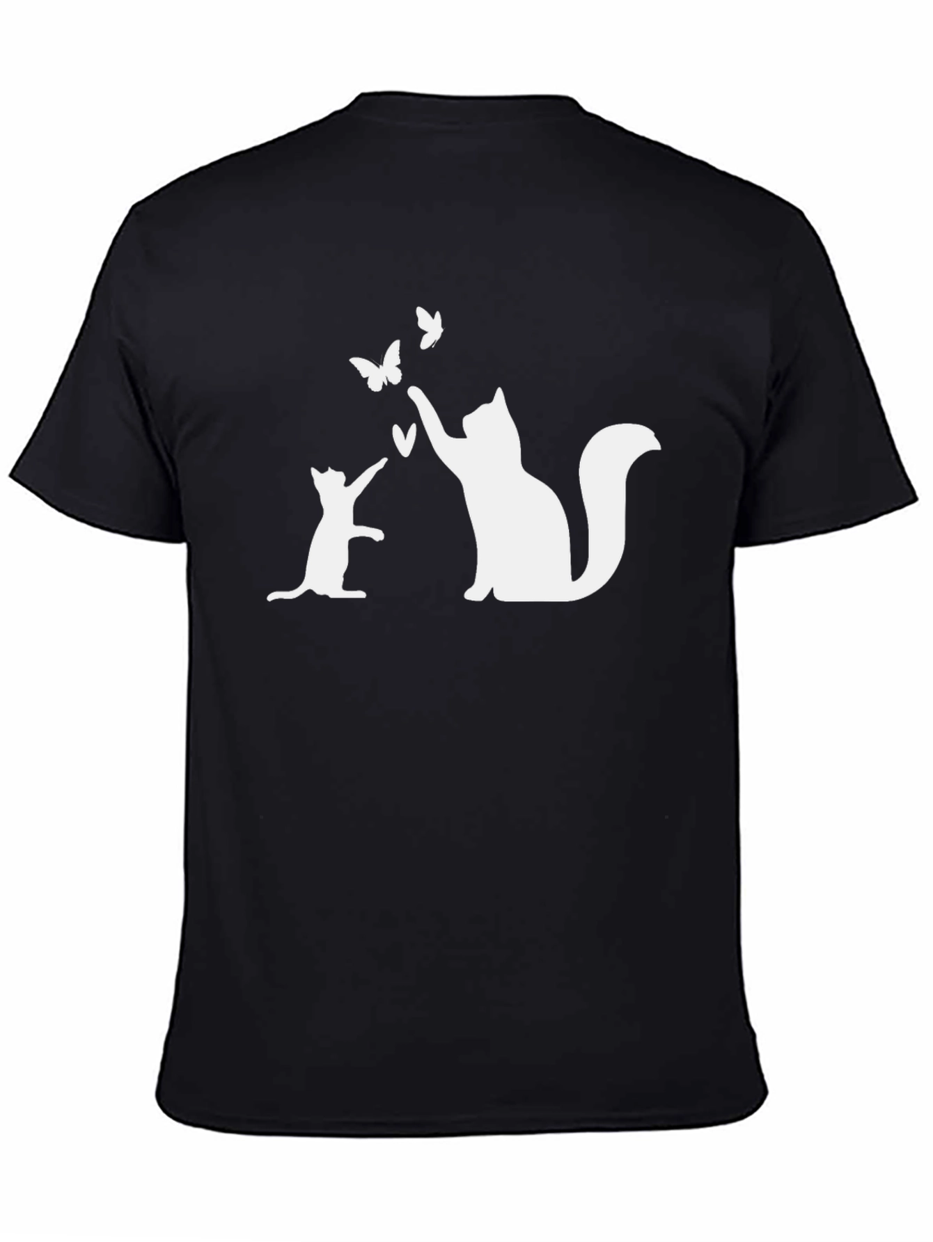 Cat & Butterfly Graphic Tee - Stylish Black T-Shirt