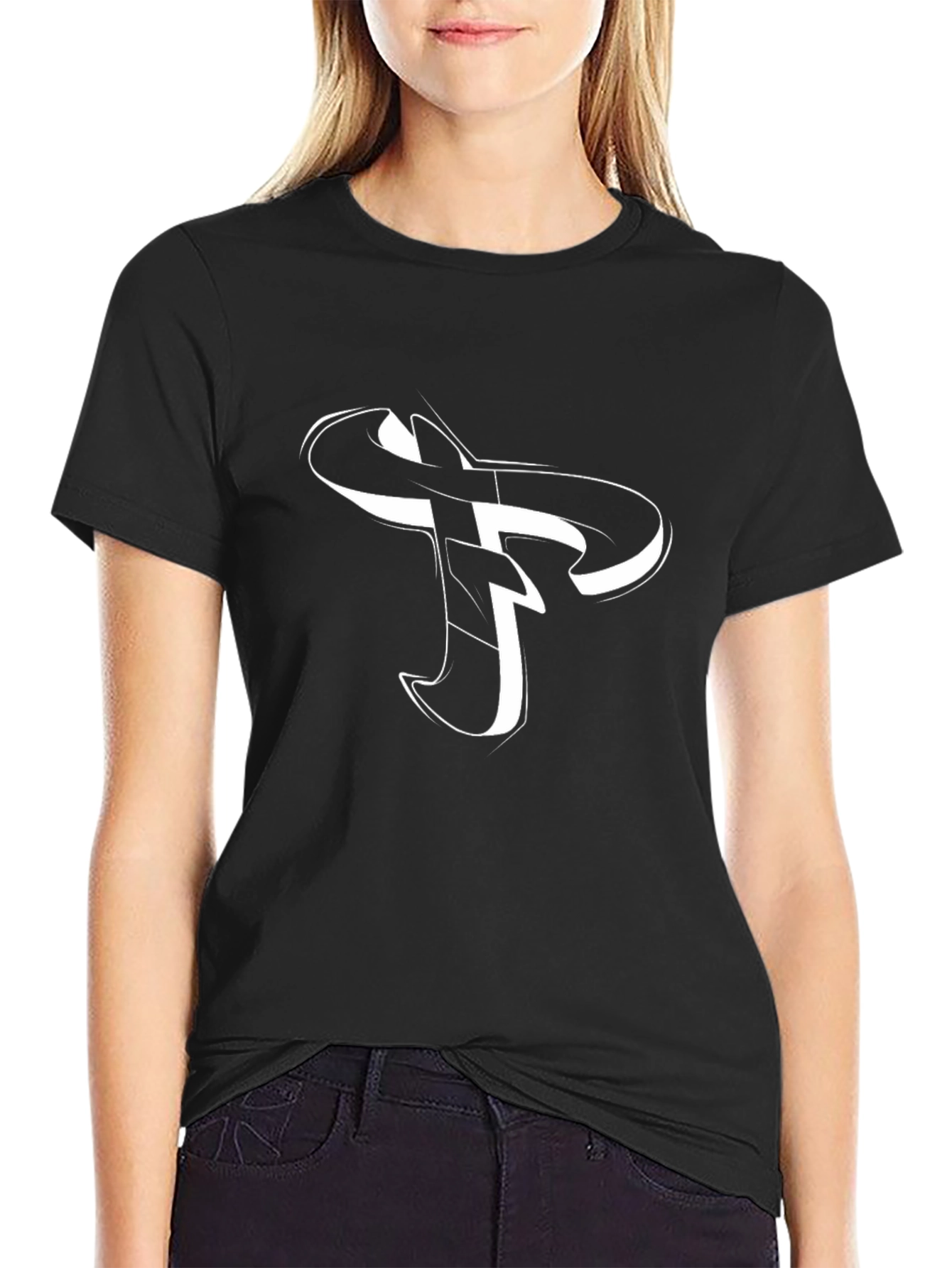 Black T-Shirt with Unique Letter F Design